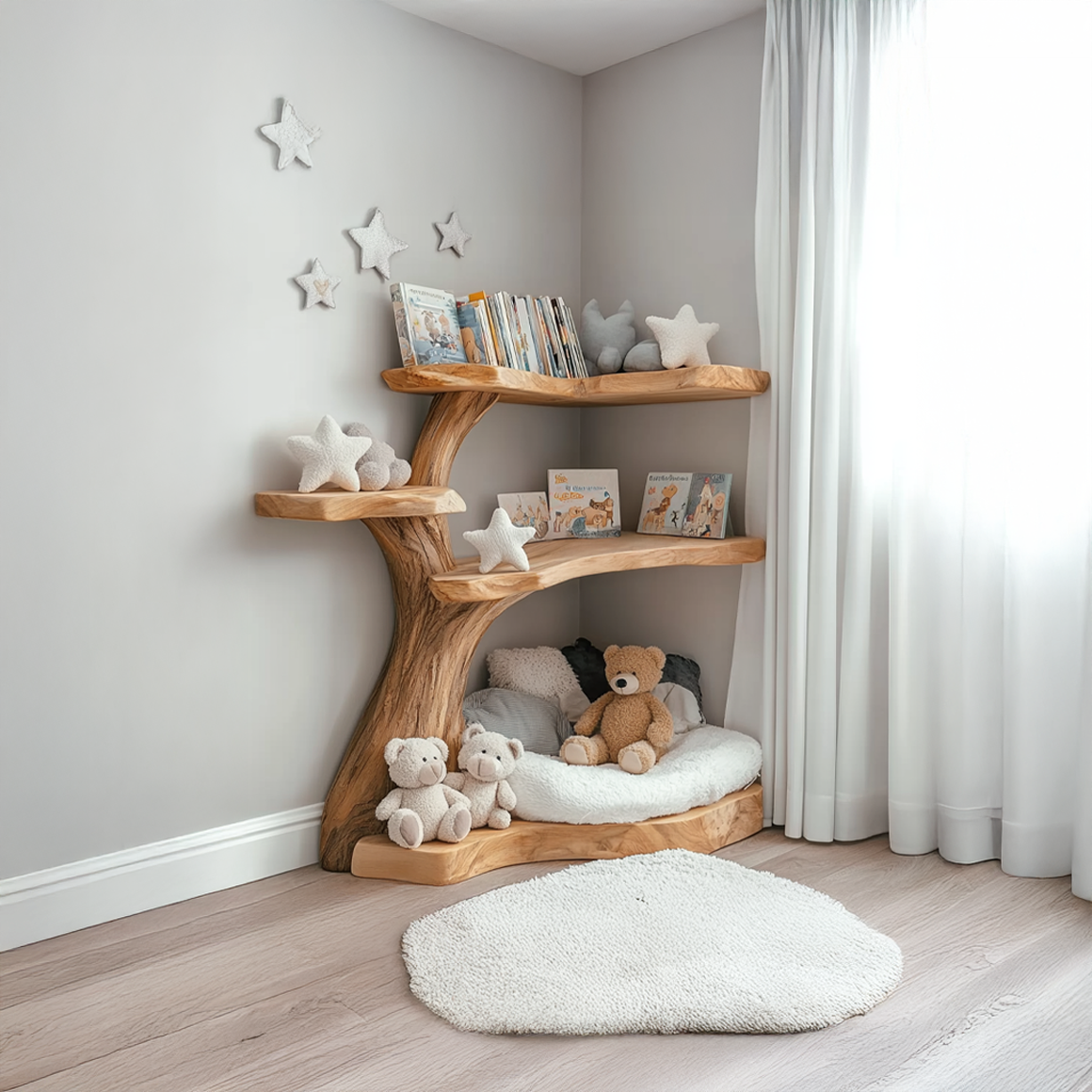 Rustic Corner Tree Bookshelf Kids Room Nursery SINLSATB310