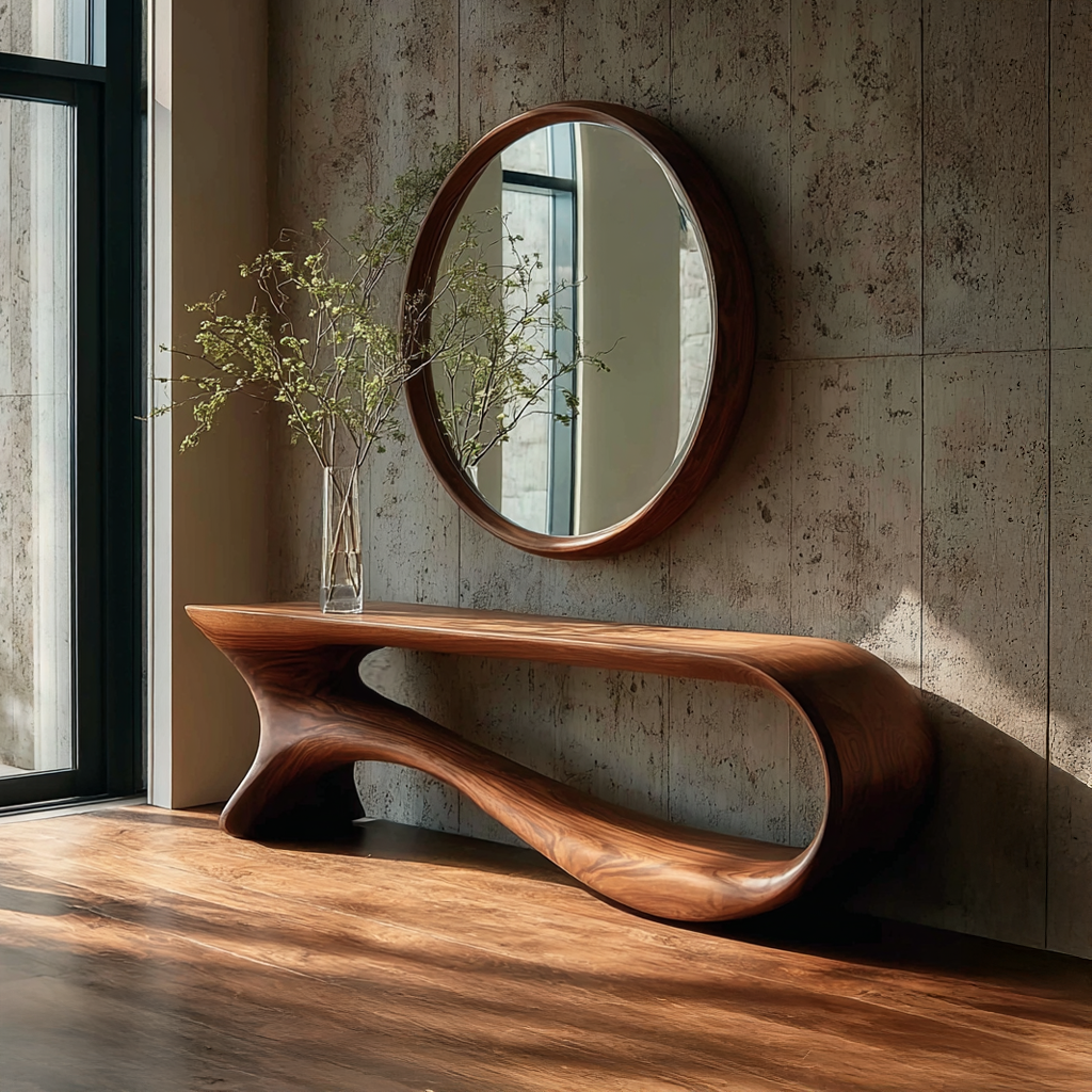 Wall Round Mirror Console Table Reclaimed Wood Decor Gift SINLSACS095