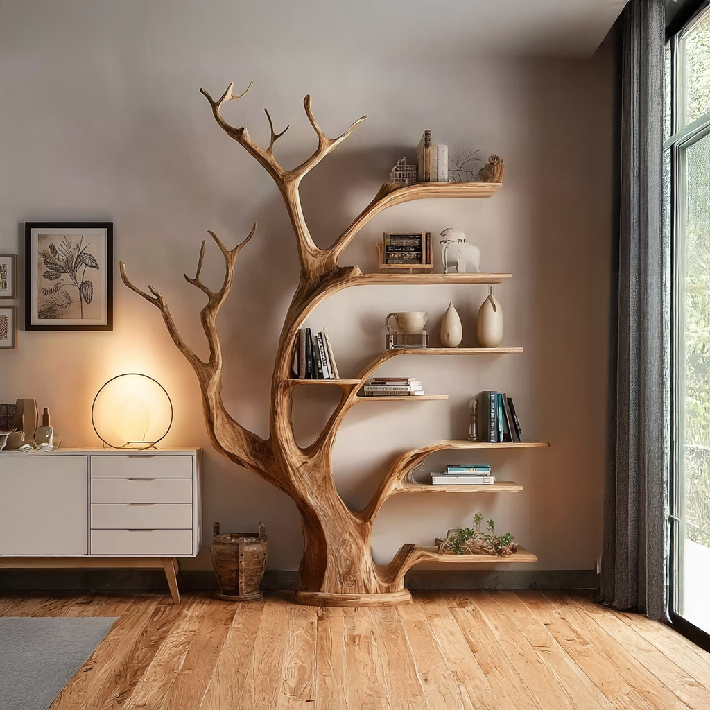 Rustic Tree Bookshelf Living Bedroom SINLSATB209