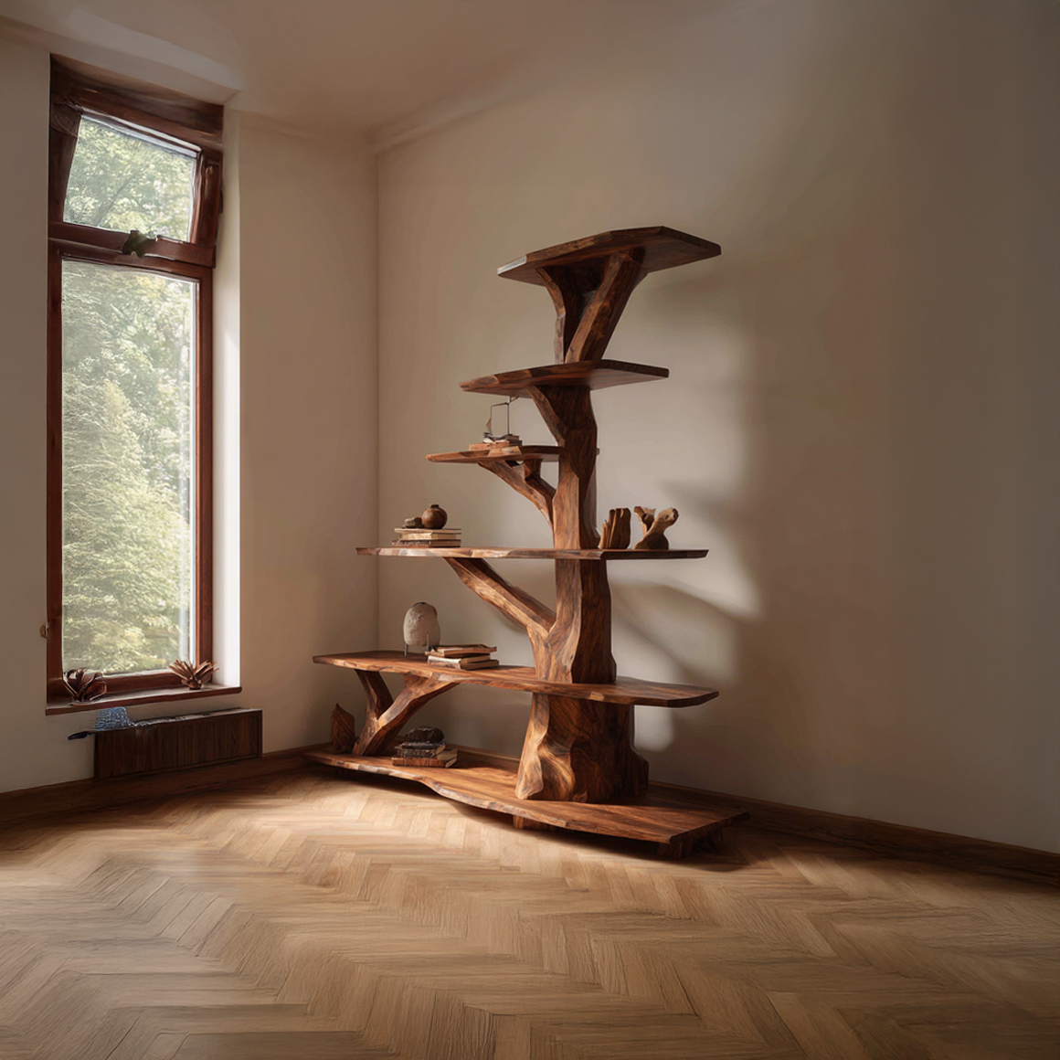 Rustic Free Standing Tree Bookshelf Living Room Or Bedroom SINLSATB349