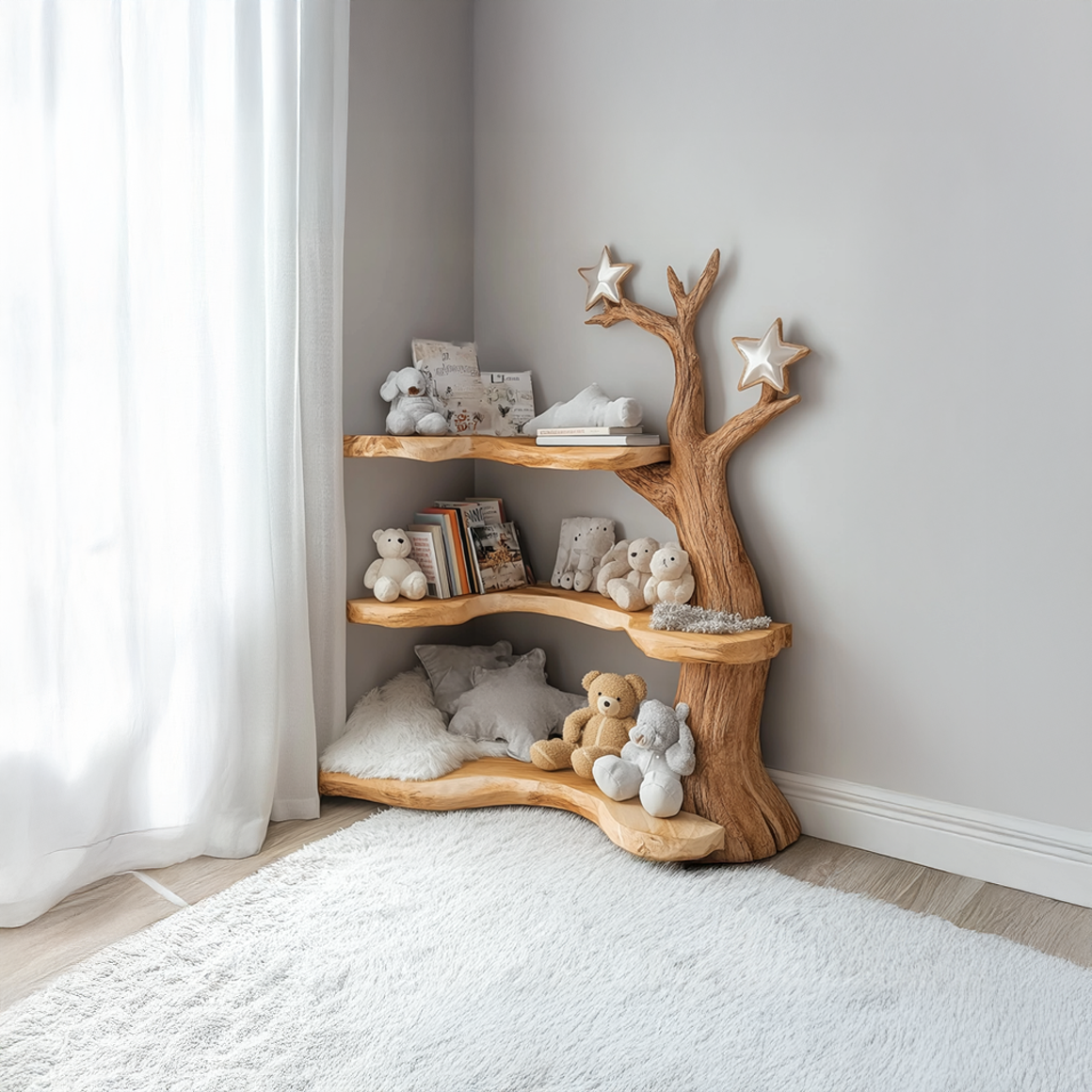Rustic Tree Bookshelf Nursery Reading Nook Storage SINLSATB313