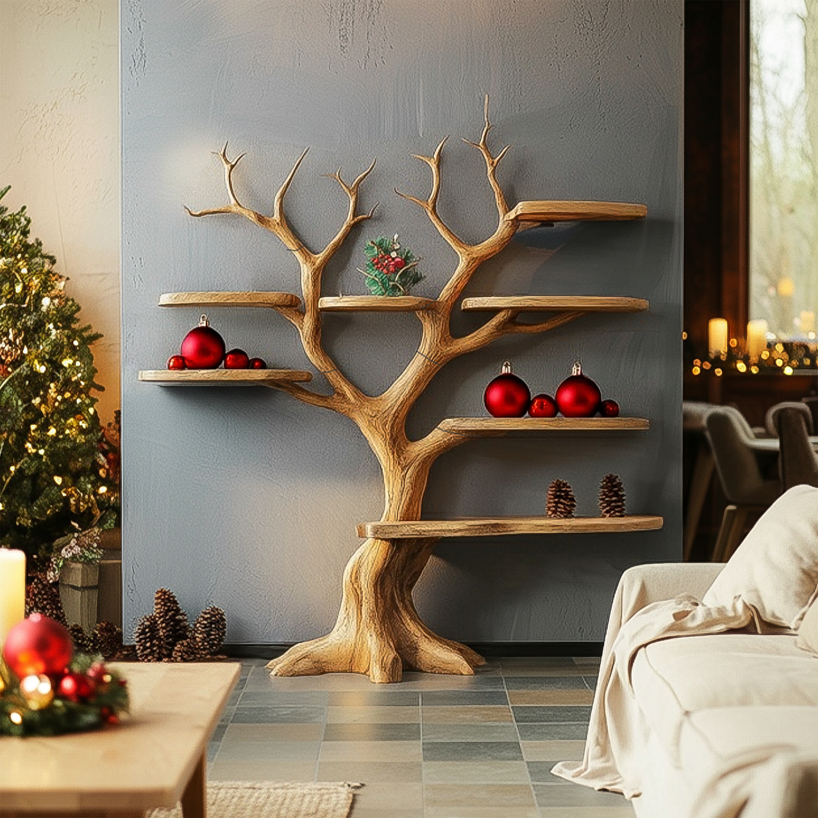 Rustic Tree Bookshelf Artistic Christmas Wall Decor SINLSATB560