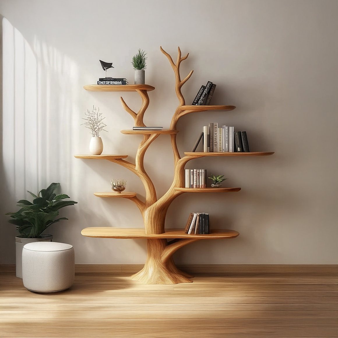 Handmade Walnut Wood Bookshelf Tree Shelf Living Room Decor Family Gift SINLSATB502