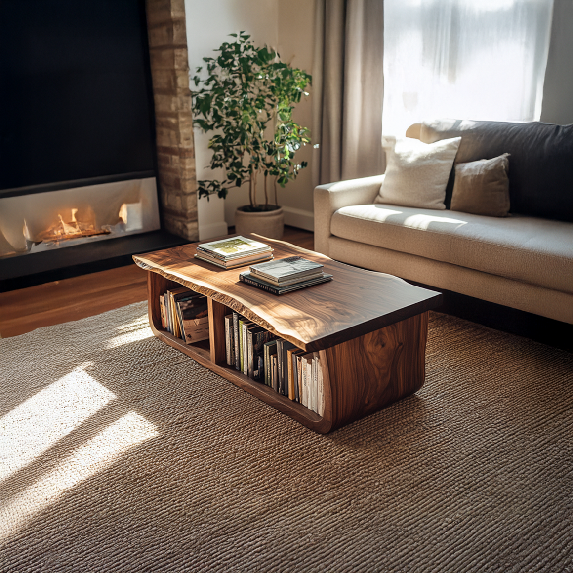 Mid Century Curved Live Edge Coffee Table Living Room Family Room SINLSACF186TBNA