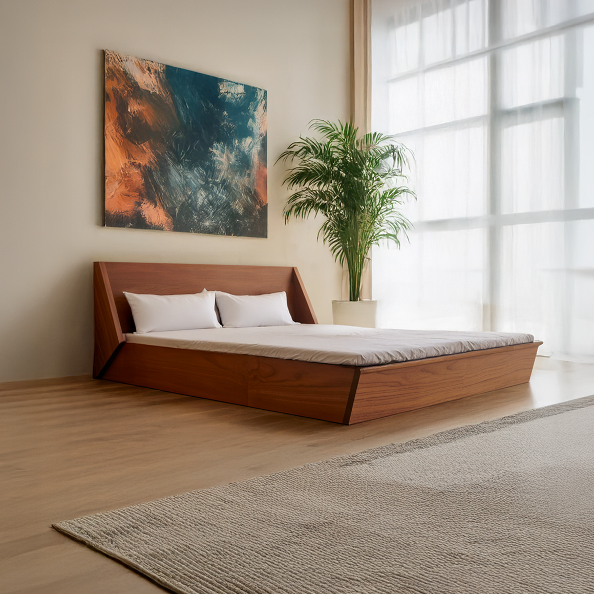 Mid Century Platform Bed Modern Bedroom Minimalist Style SINLSAWB61