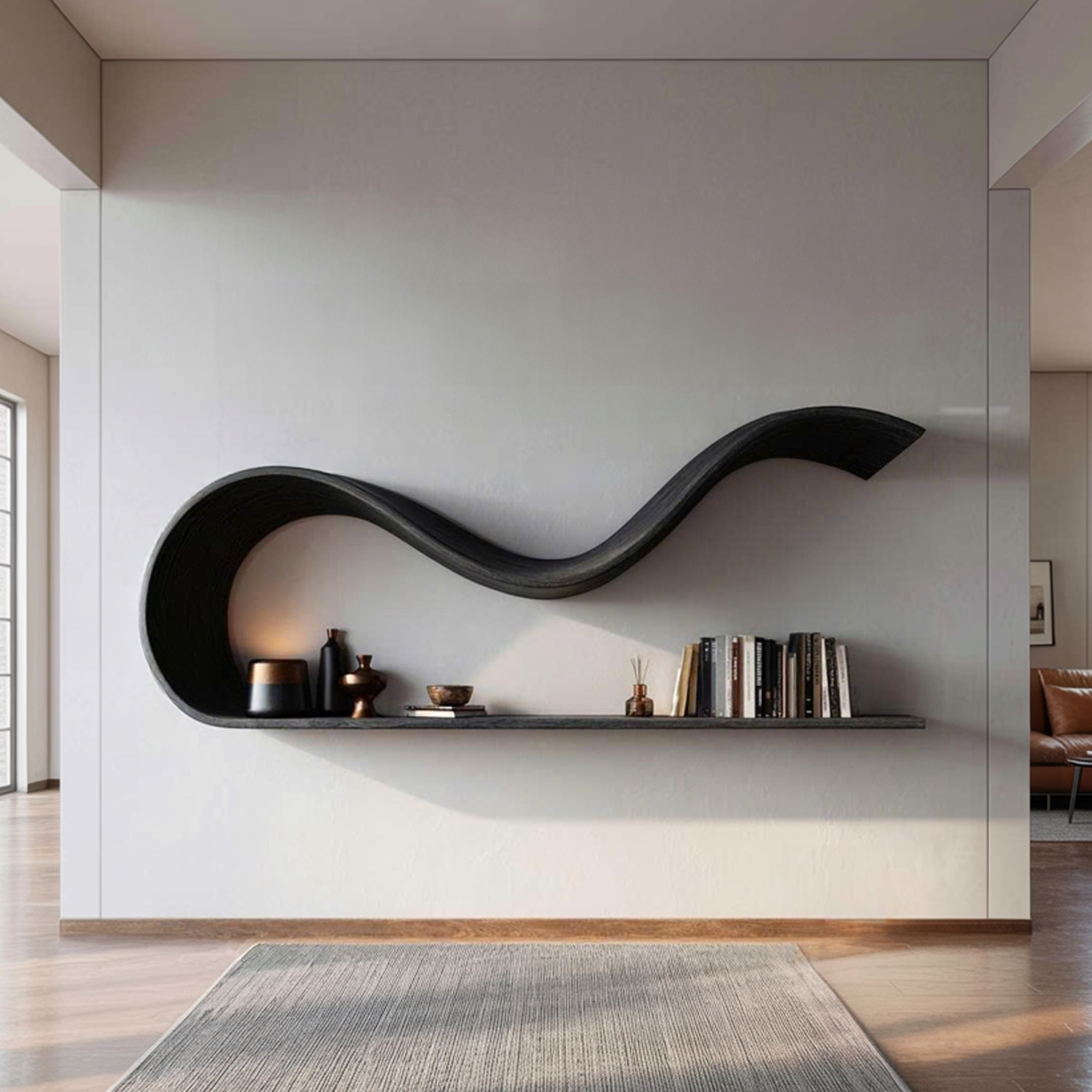 Modern Sculptural Floating Wall Shelf Living Room Interior Decor SINLKIFL345