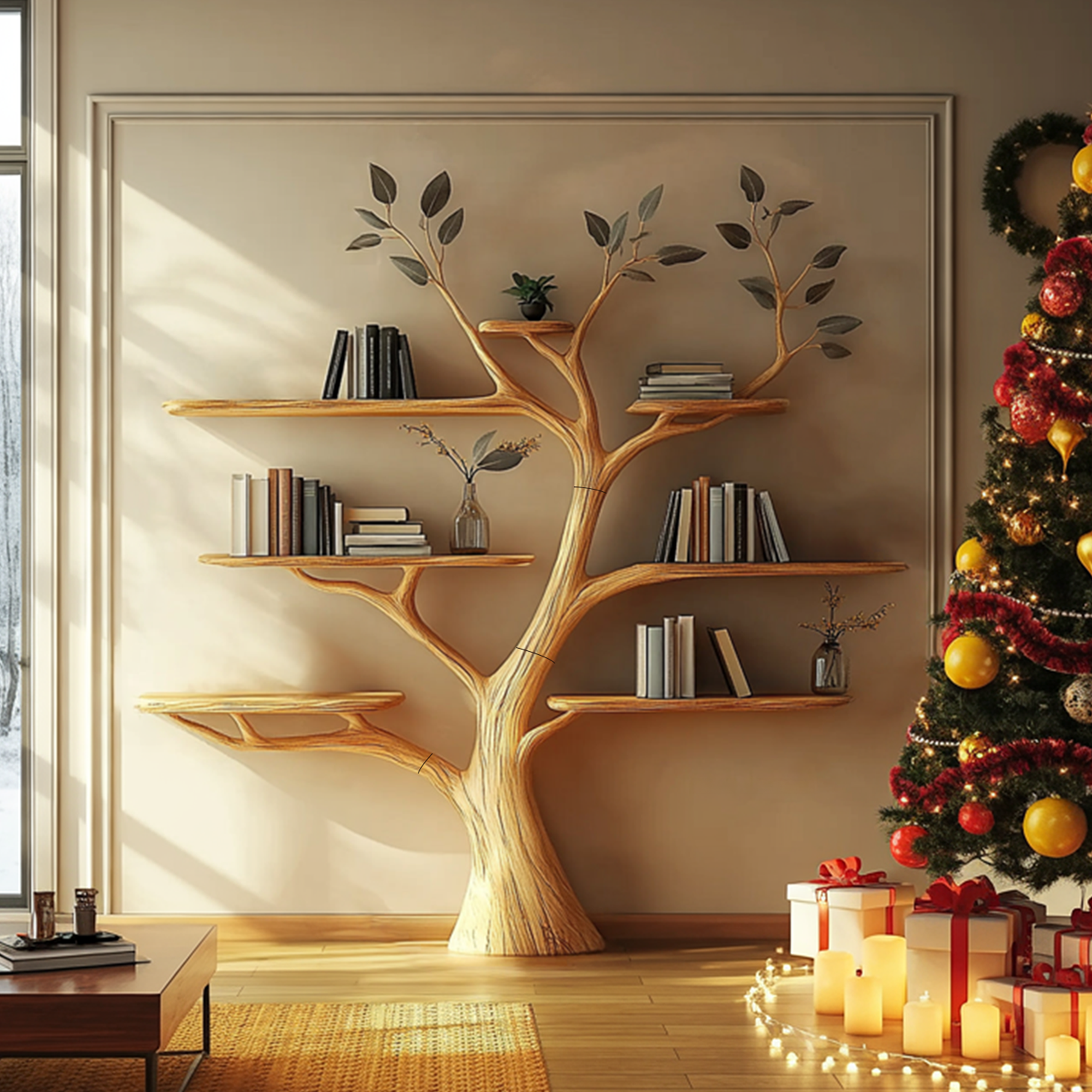 Rustic Tree Wall Shelf Christmas Decoration Bedroom SINLKITB580