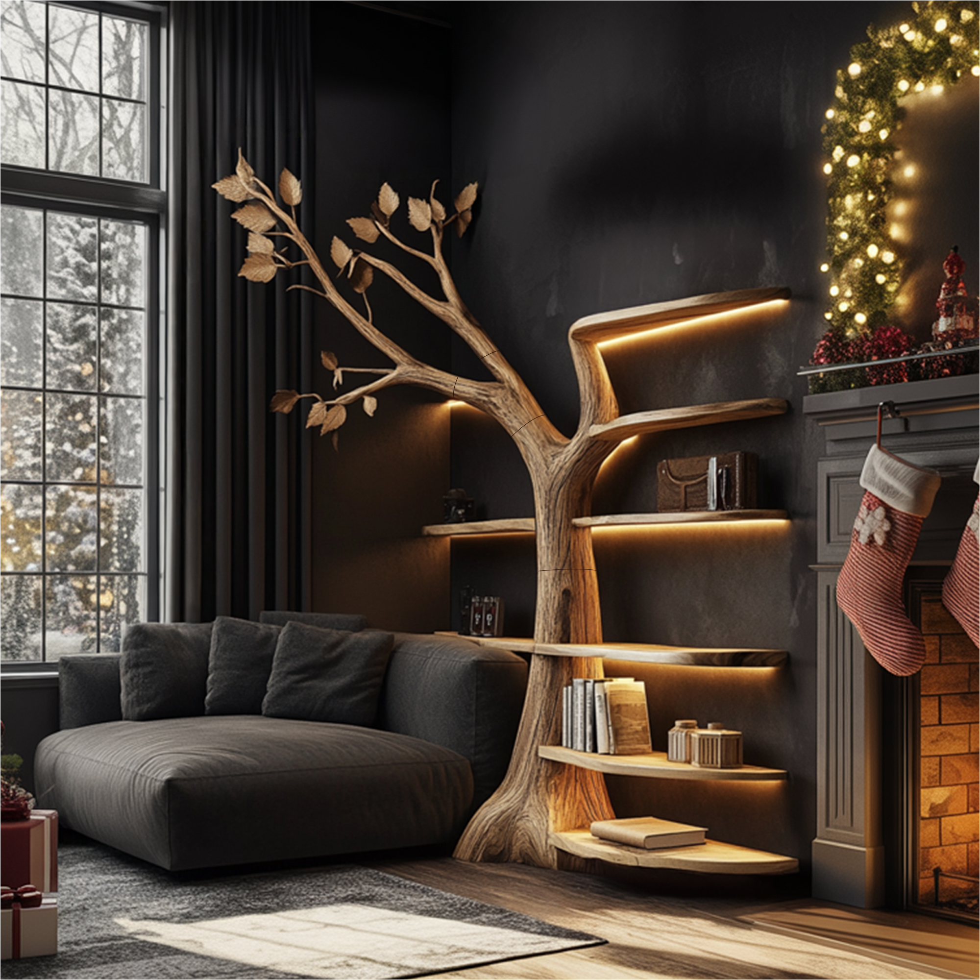 Rustic Tree Bookshelf Christmas Decor Living Entryway SINLKITB587