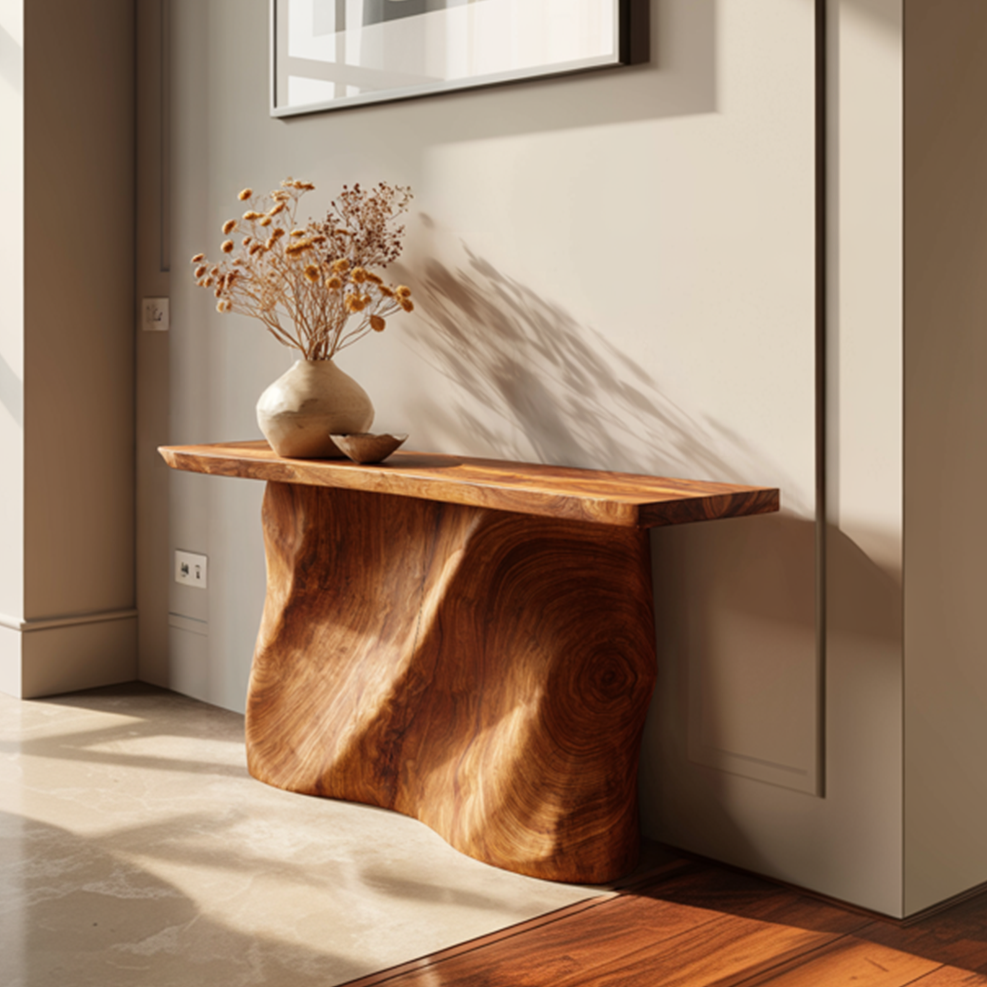 Rustic Foyer Console Table Handcrafted Root Base Entryway SINLKICS410