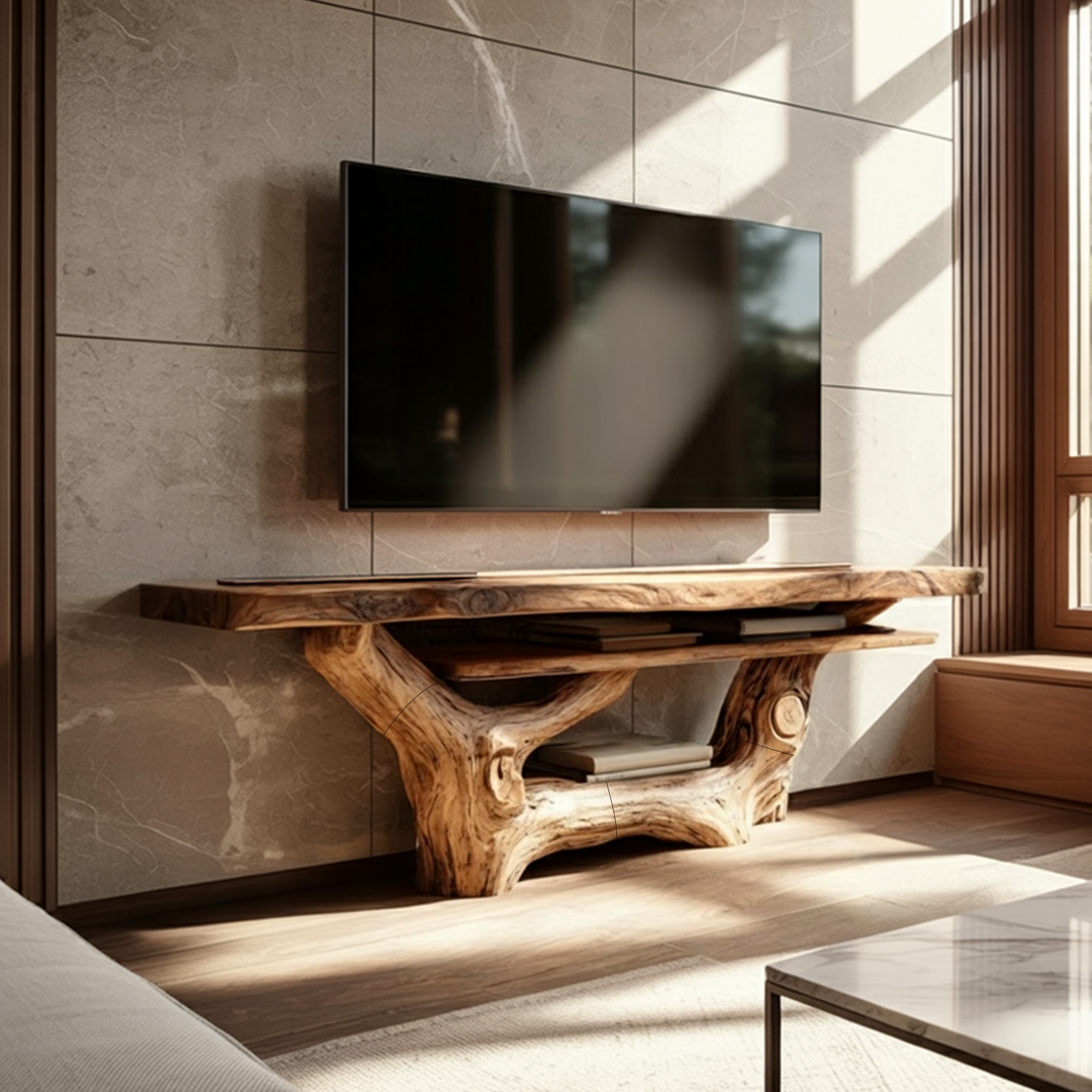 Midcentury TV Console Sculpted Wood Base Living Room Display SINLKICS413