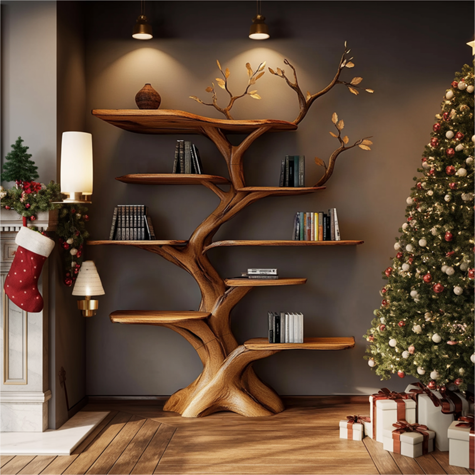 Rustic Tree Bookshelf Christmas Decor Living Or Bedroom SINLKITB592