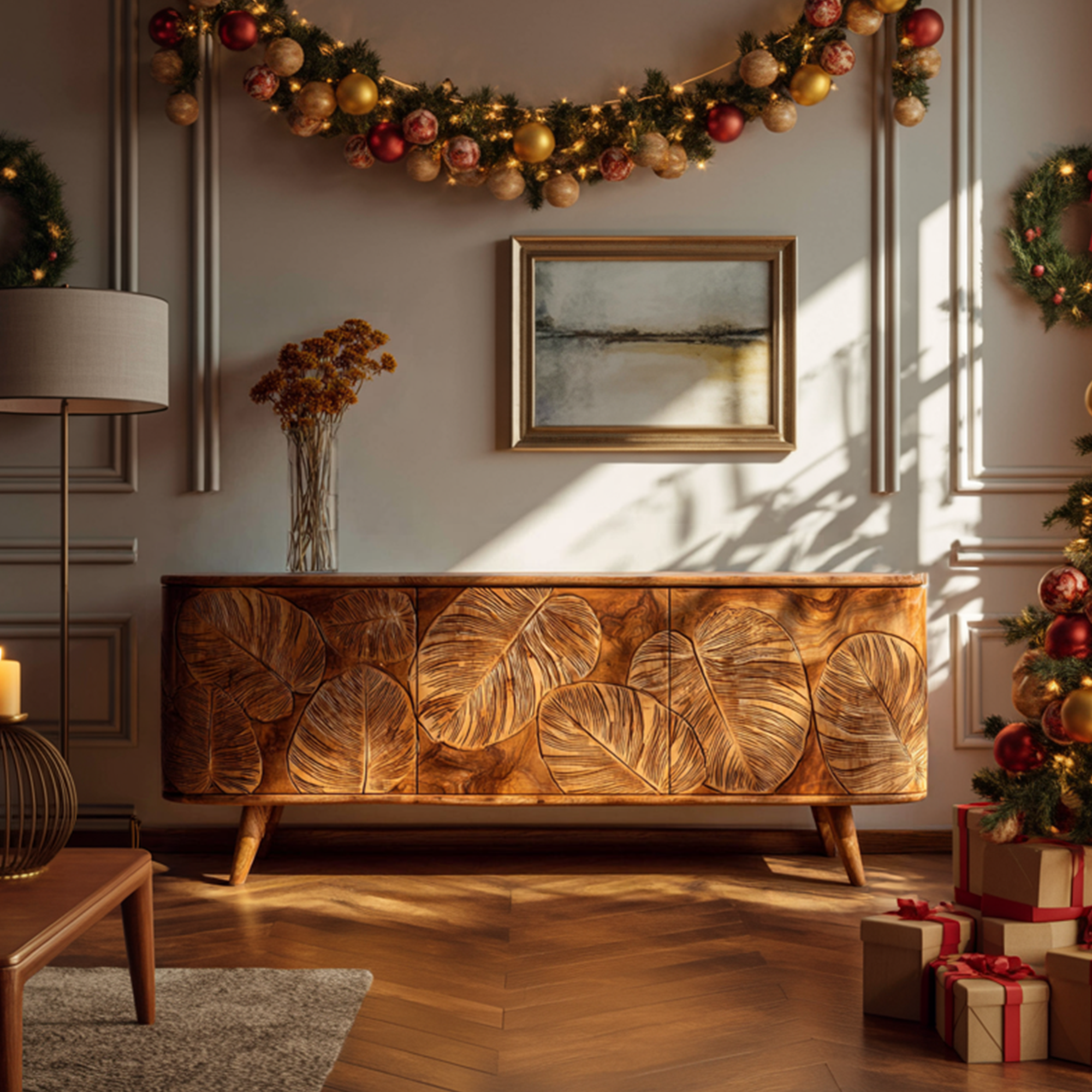 Rustic Carved Sideboard Christmas Holiday Dining Room Display SINLKISC319