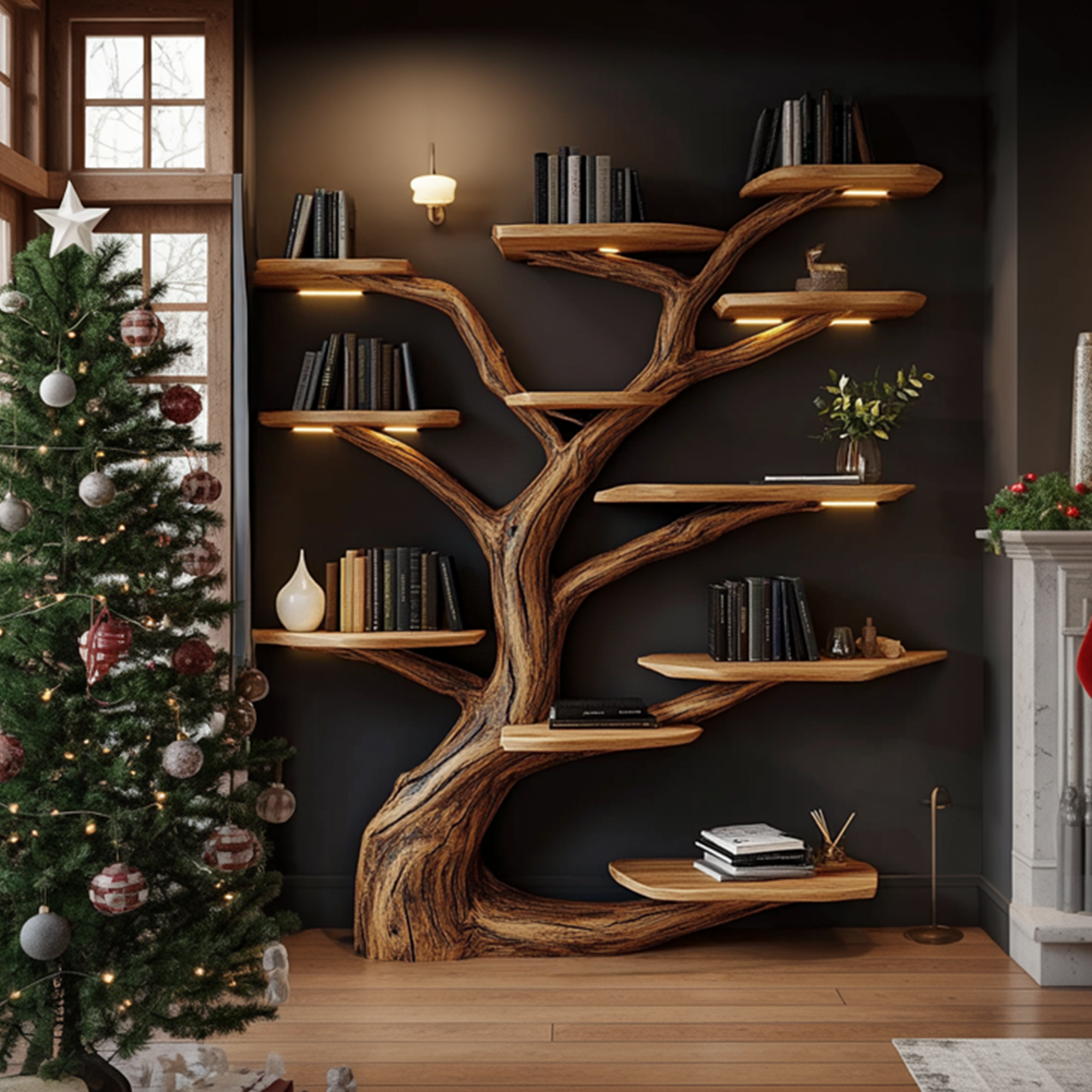 Rustic Tree Shelf Christmas Holiday Living Room SINLKITB593