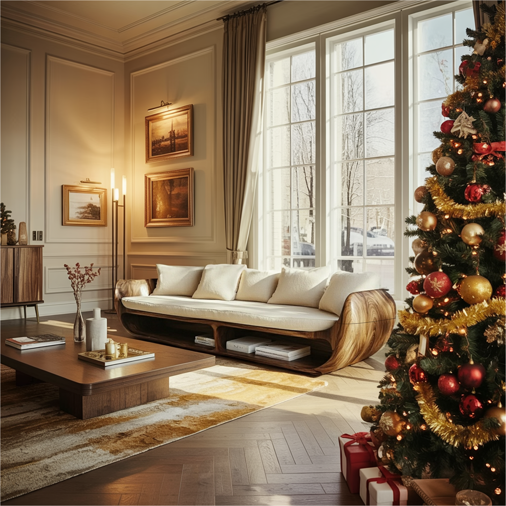 Rustic Sculptural Sofa Christmas Holiday Living Room Decor SINLKIWC027
