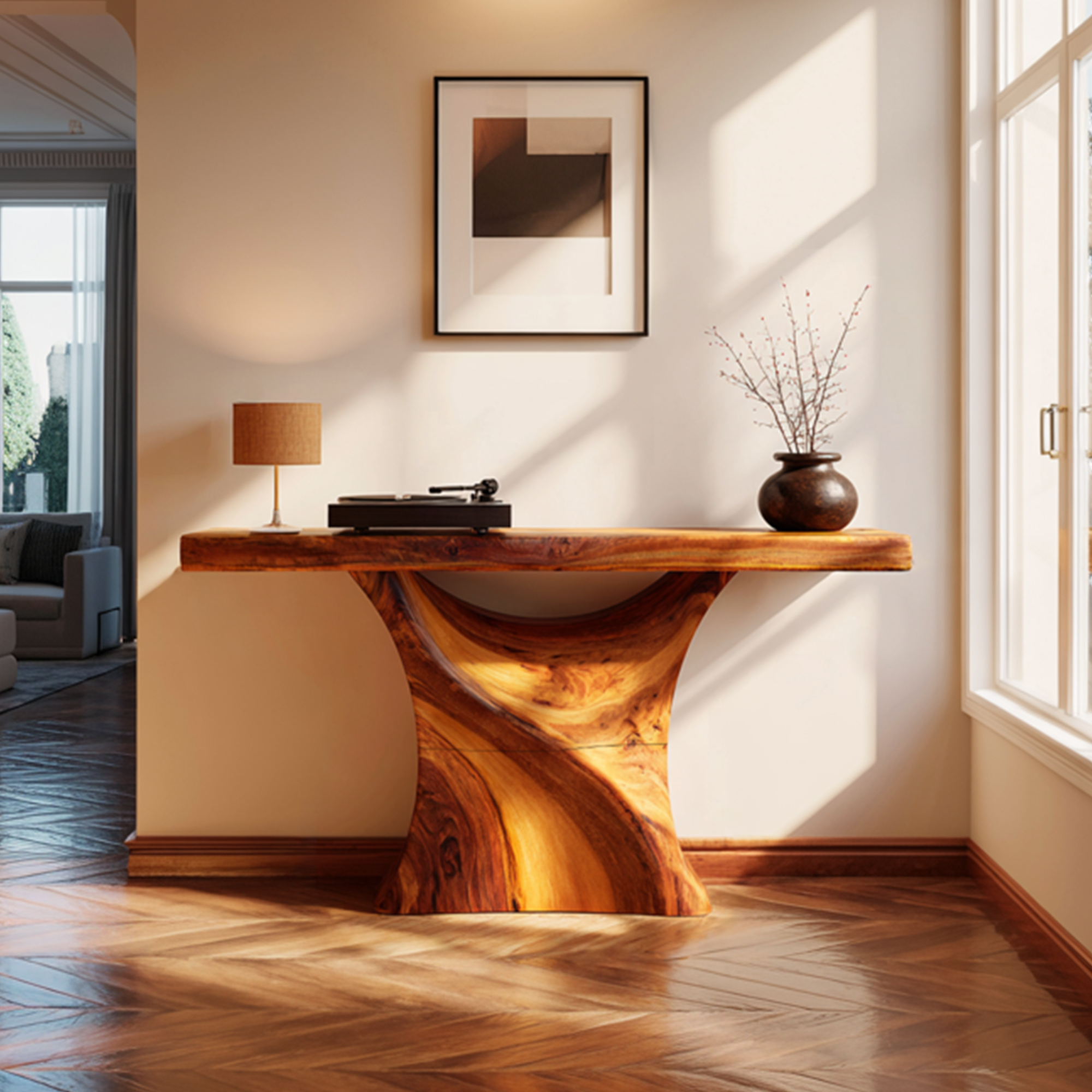 Mid Century Console Table Organic Wood Slab Foyer SINLKICS409