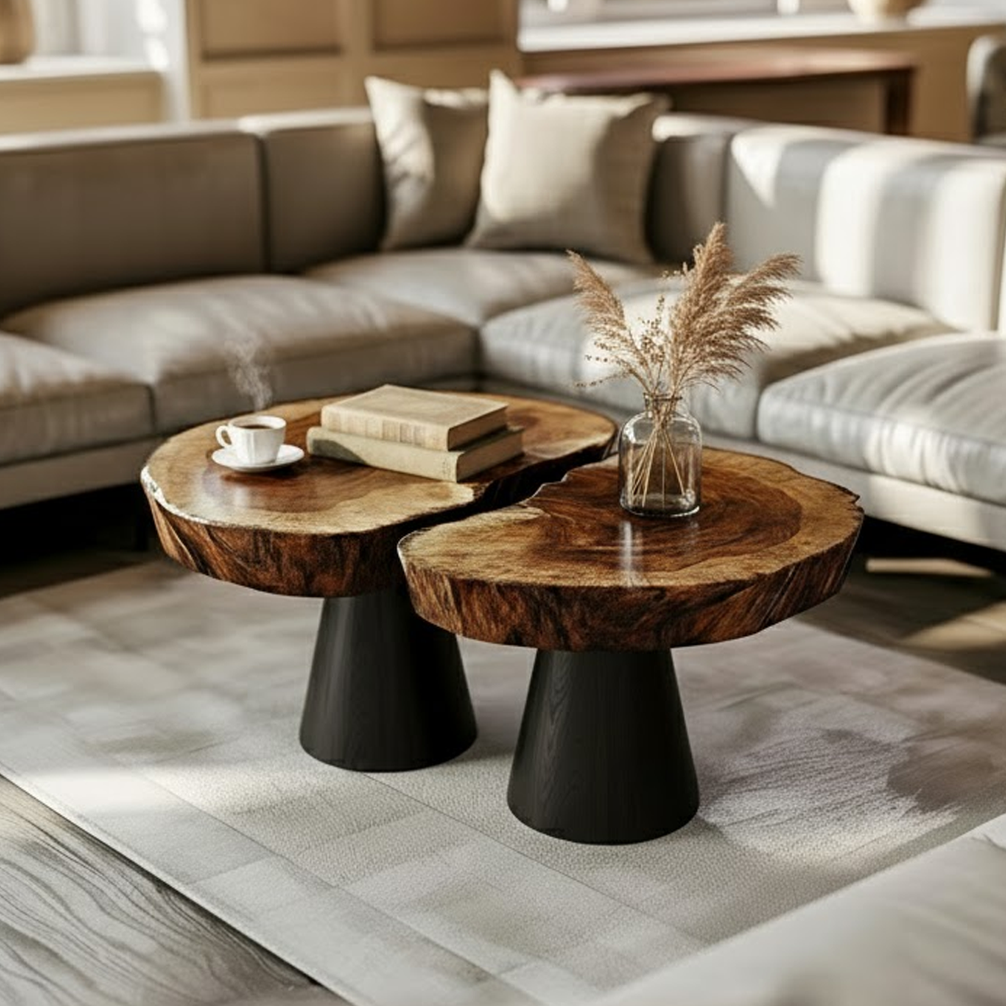 Live Edge Wooden Coffee Table Black Base Living Room Interior SINLKICF259