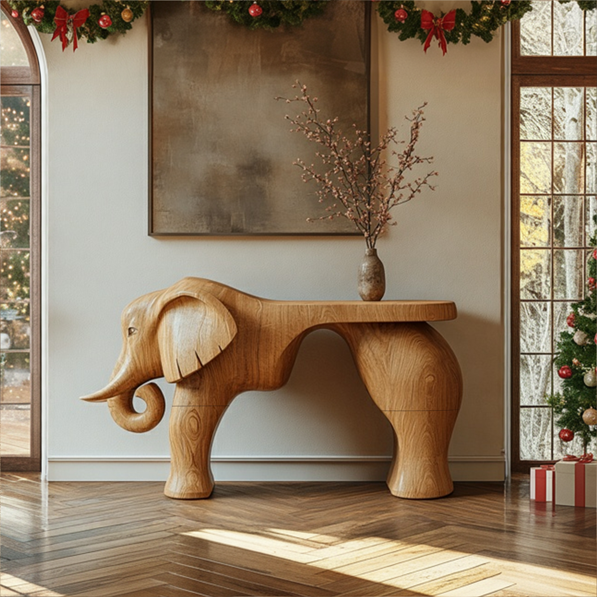 Rustic Console Table Carved Elephant Design Christmas Living Room SINLKICS399