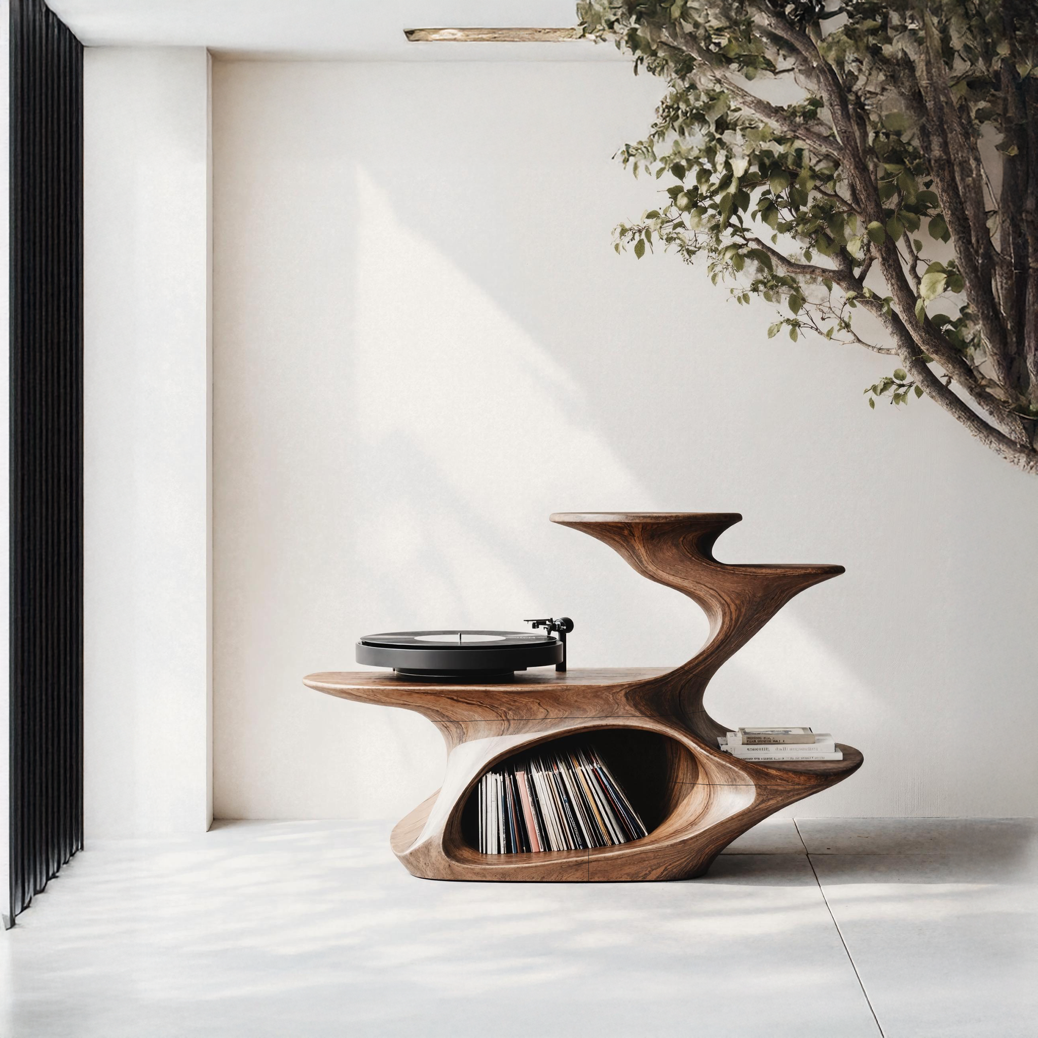 Handcrafted Live Edge Record Stand Unique Living Room SILDTRPT027