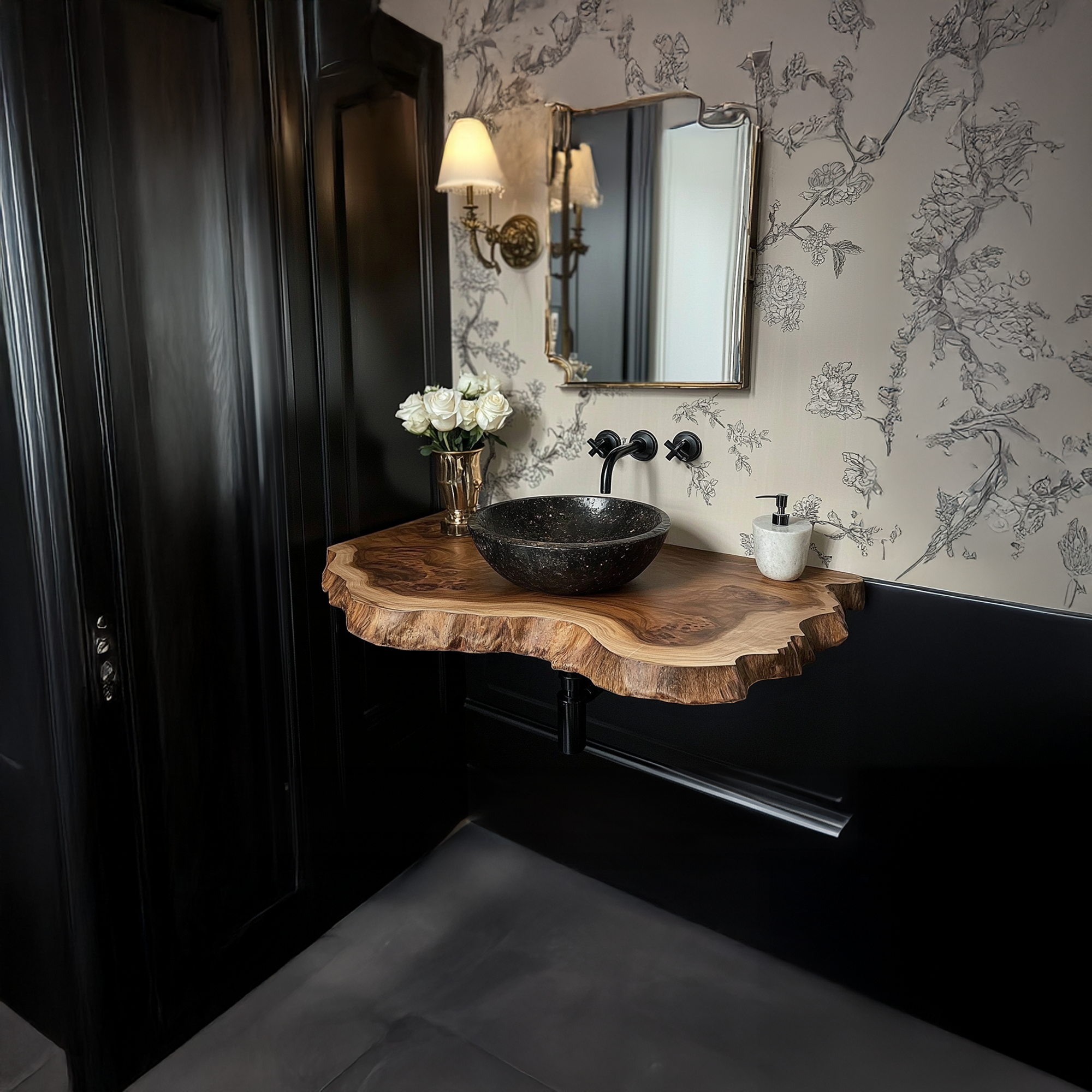 Wood Live Edge Bathroom Vanity Handcrafted Under Sink Shelf SINLBRV029