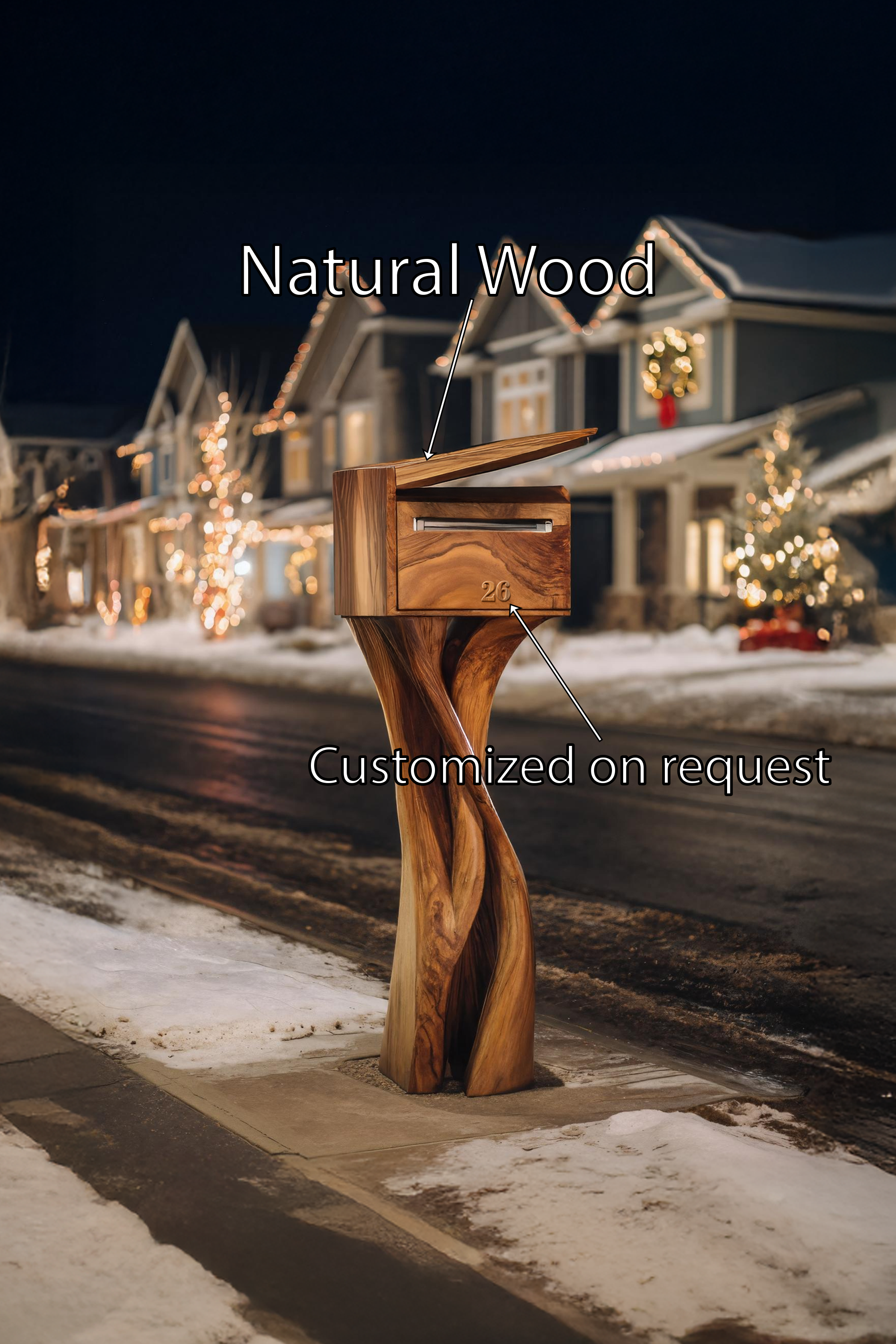 Handcrafted Solid Wood Sculpture Mailbox For Outdoor Furniture Decor SILDTTRMB007