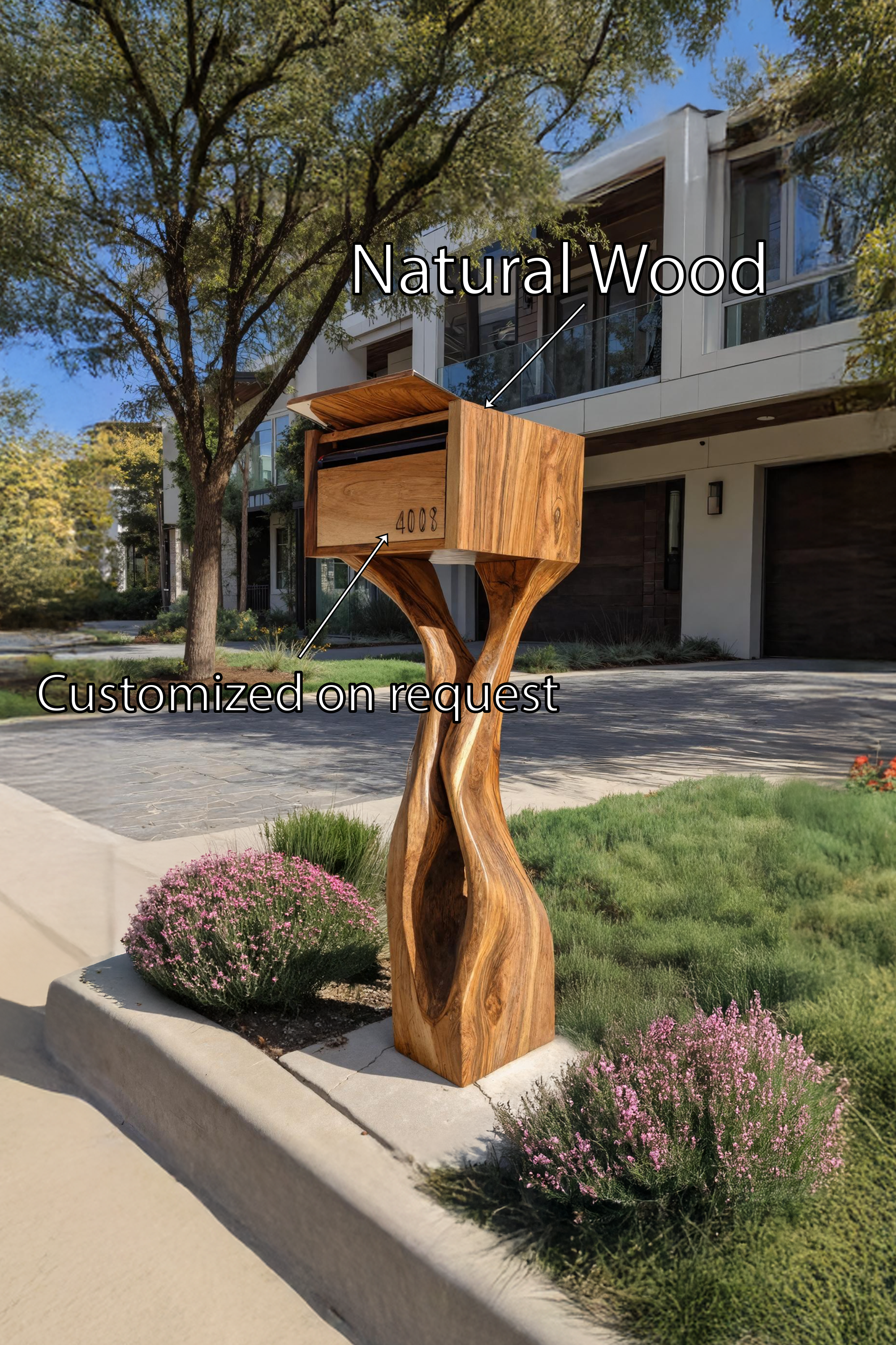 Mid Century Wooden Sculpture Mailbox For Outdoor Furniture Accent SILDTTRMB005