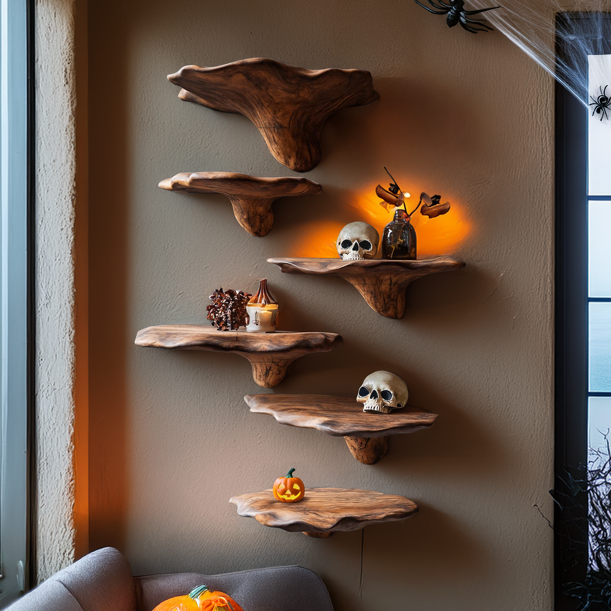 Farmhouse Solid Wood Mushroom Shelf Halloween Bedroom Decor SILDTTRHMR002