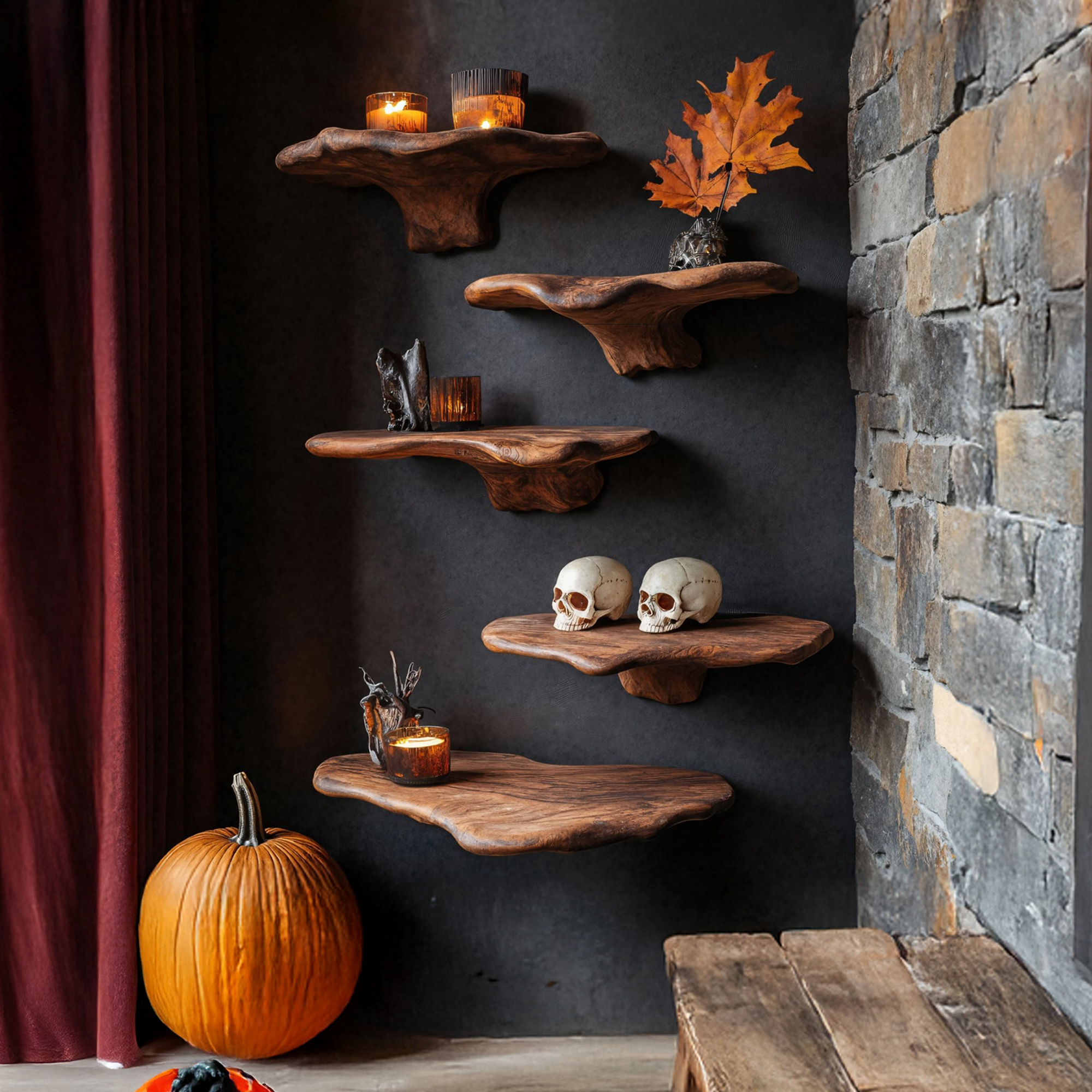 Modern Wooden Mushroom Shelf For Halloween Entryway Decoration SILDTTRHMR020