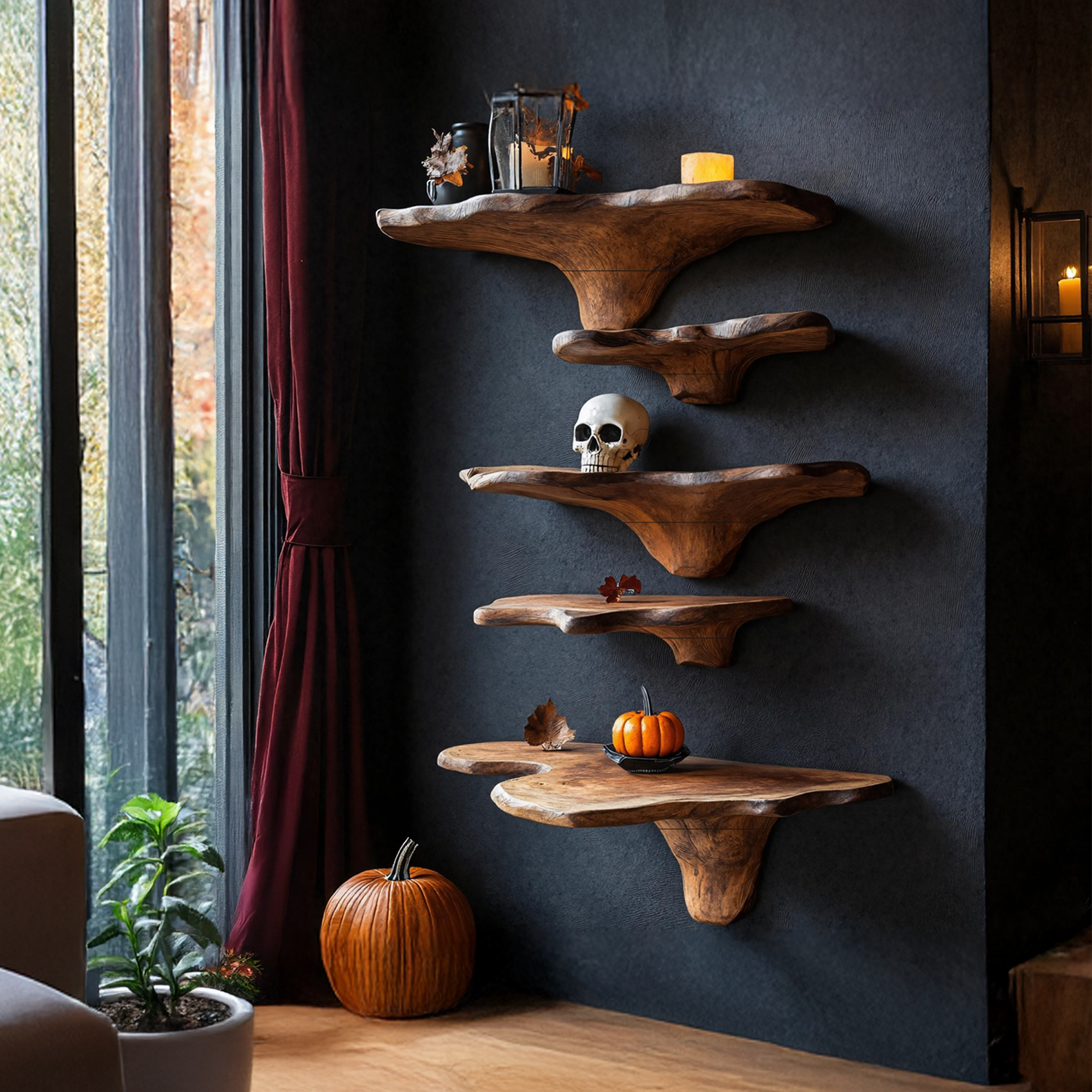 Mid Century Wooden Mushroom Shelf Halloween Furniture Display SILDTTRHMR009