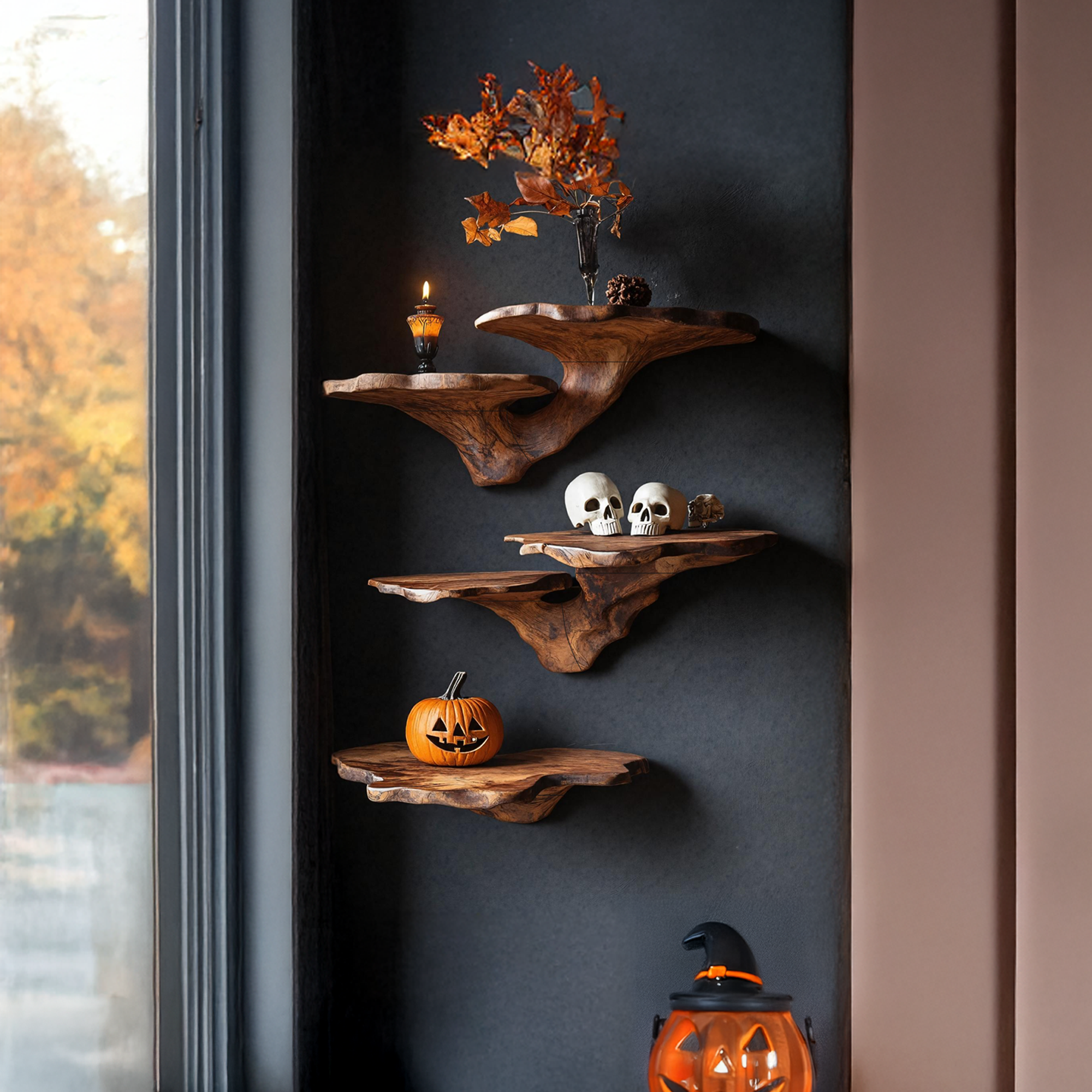 Mid Century Wooden Mushroom Shelf Halloween Home Decoration SILDTTRHMR013