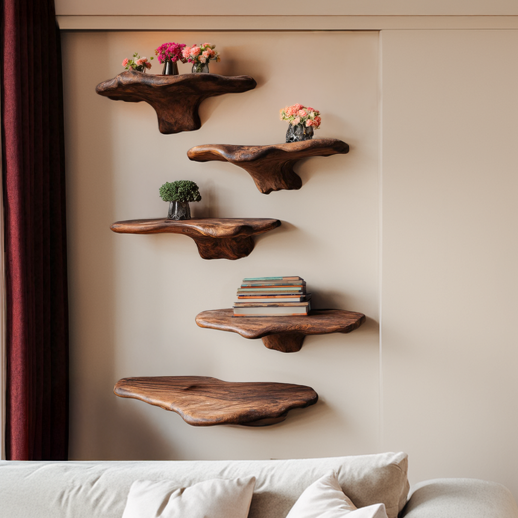 Mid Century Wooden Mushroom Shelf For Living Room Decor SILDTTRMR001