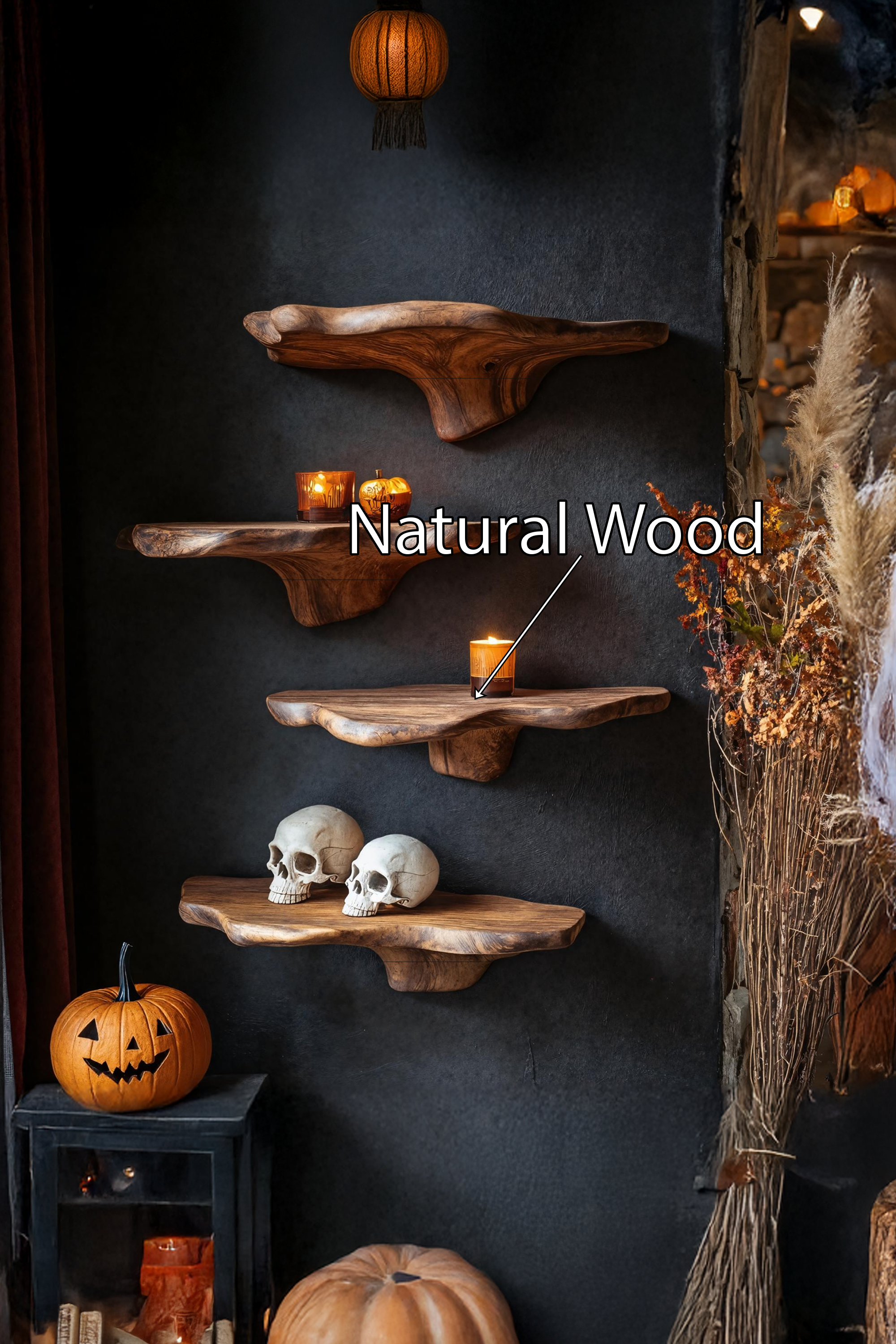 Handcrafted Solid Wood Mushroom Shelf Halloween Home Styling SILDTTRHMR007