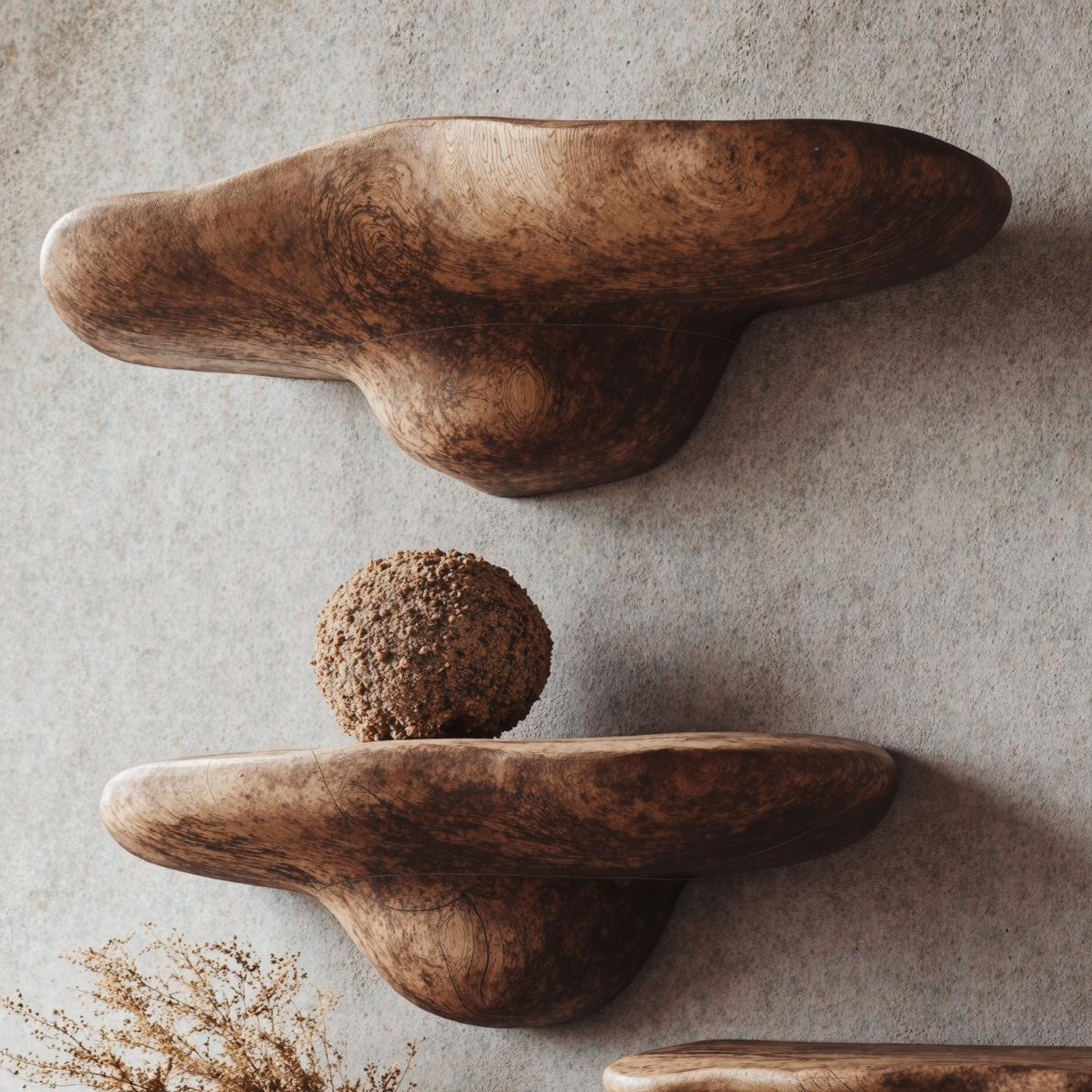Natural Wood Mushroom Shelf With Floating Design SILDTMR016