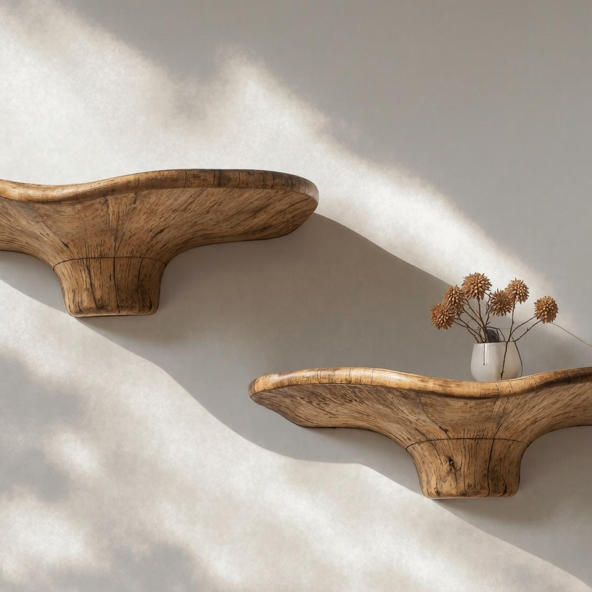 Rustic Wooden Mushroom Shelf For Living Room Storage SILDTMR012