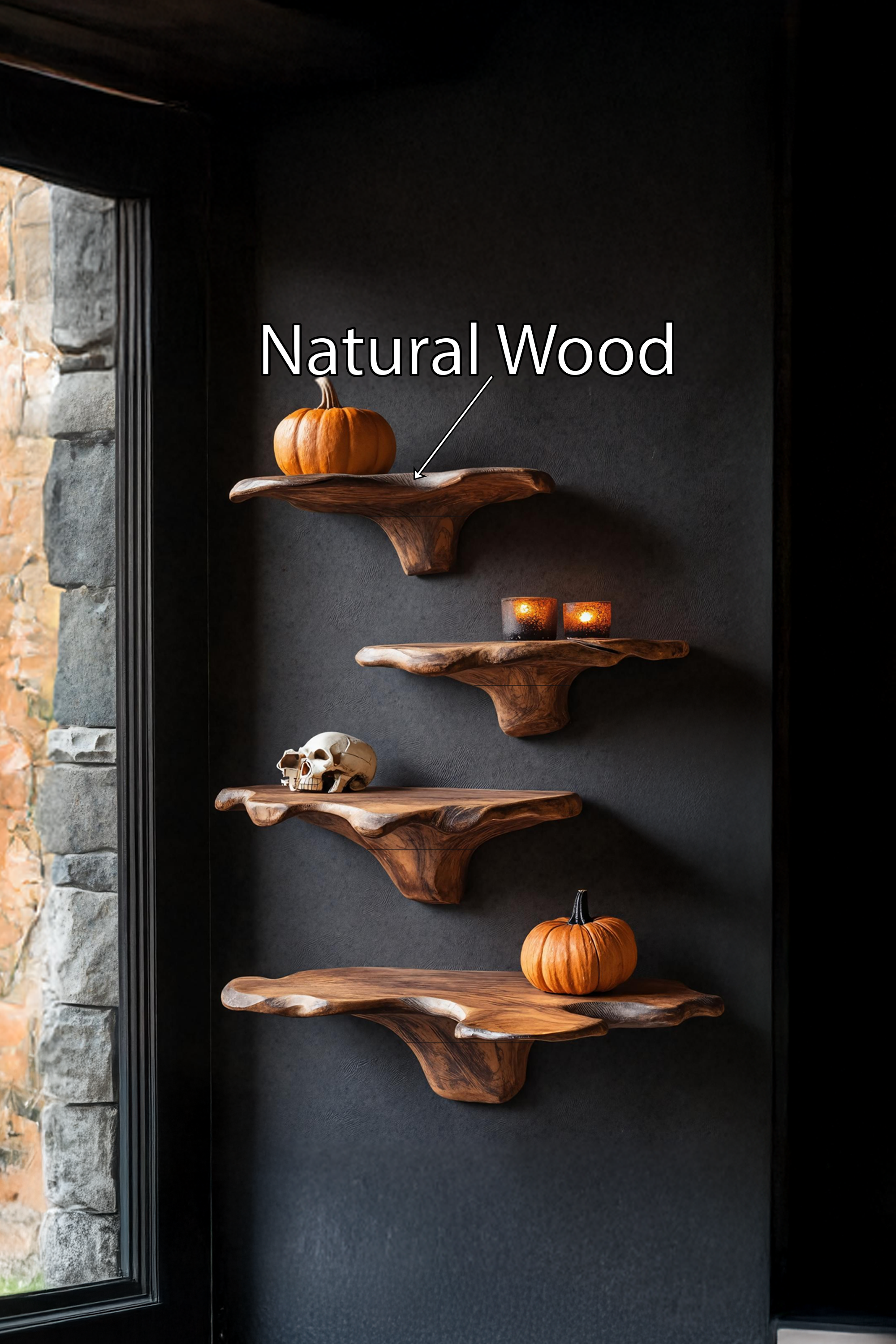 Handcrafted Wooden Mushroom Shelf Halloween Living Room Accent SILDTTRHMR011