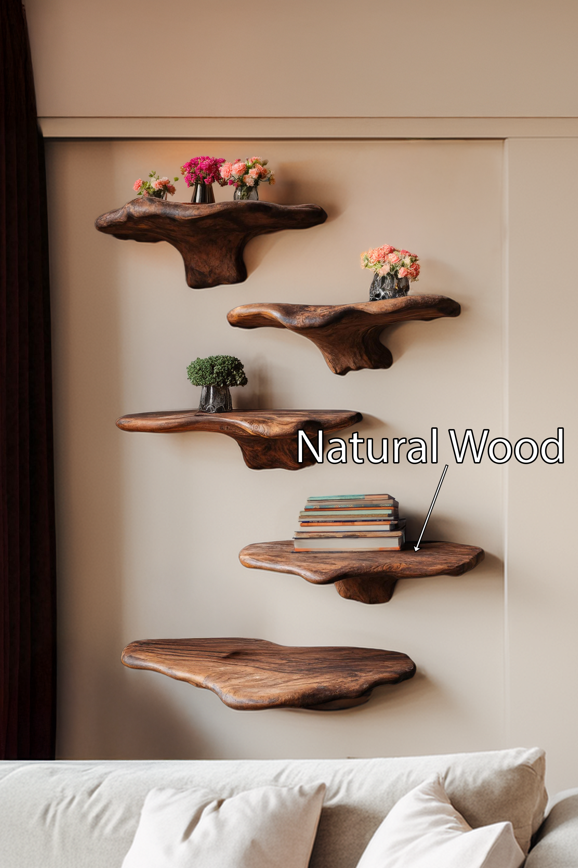 Mid Century Wooden Mushroom Shelf For Living Room Decor SILDTTRMR001