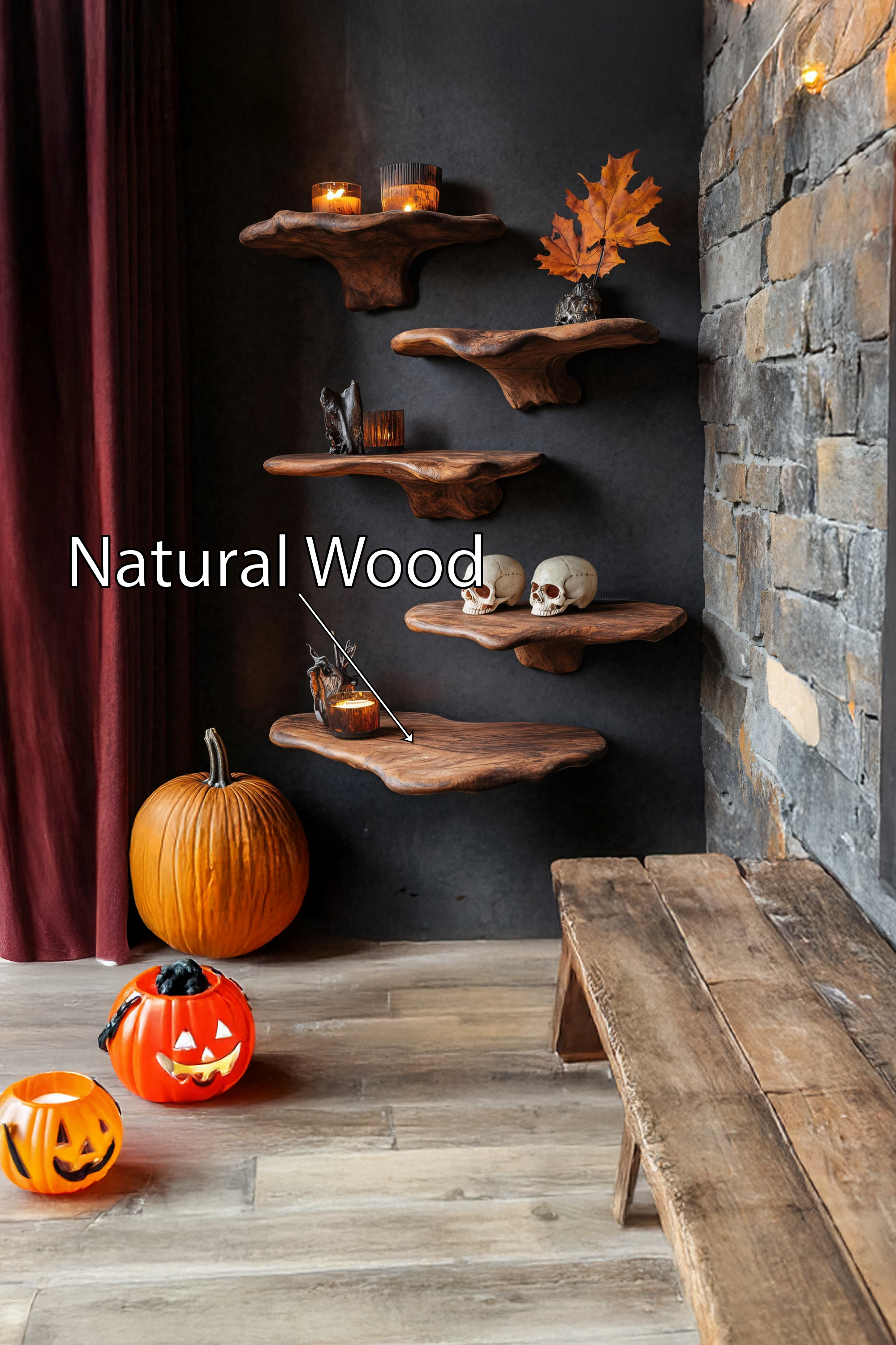 Modern Wooden Mushroom Shelf For Halloween Entryway Decoration SILDTTRHMR020