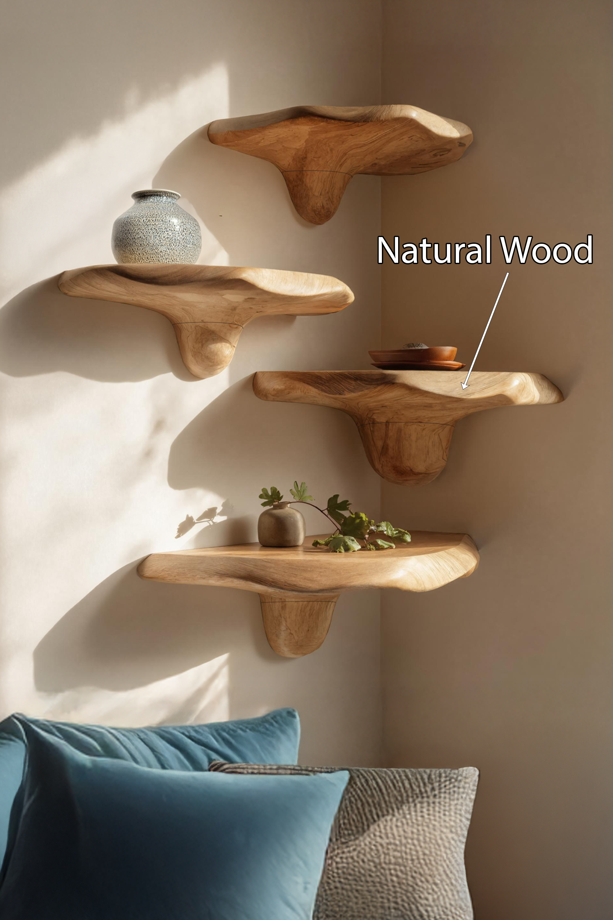 Mid Century Handcrafted Wooden Mushroom Shelf For Entryway Decor SILDTTNMR013