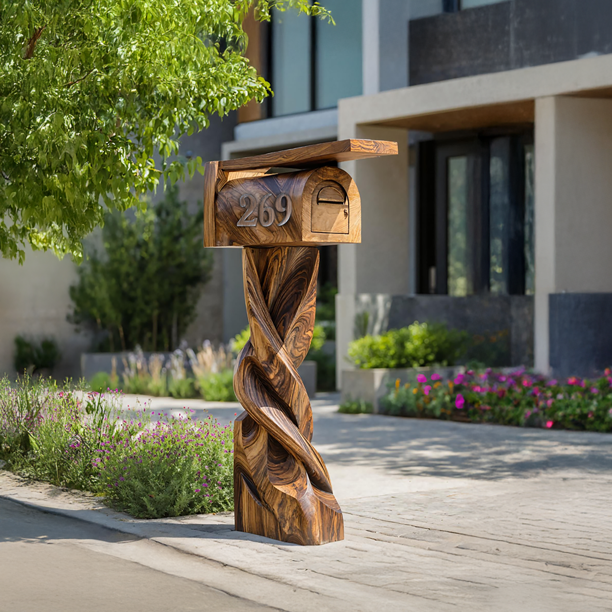 Mid Century Wooden Sculpture Mailbox For Patio Outdoor Decor SILDTTRMB001