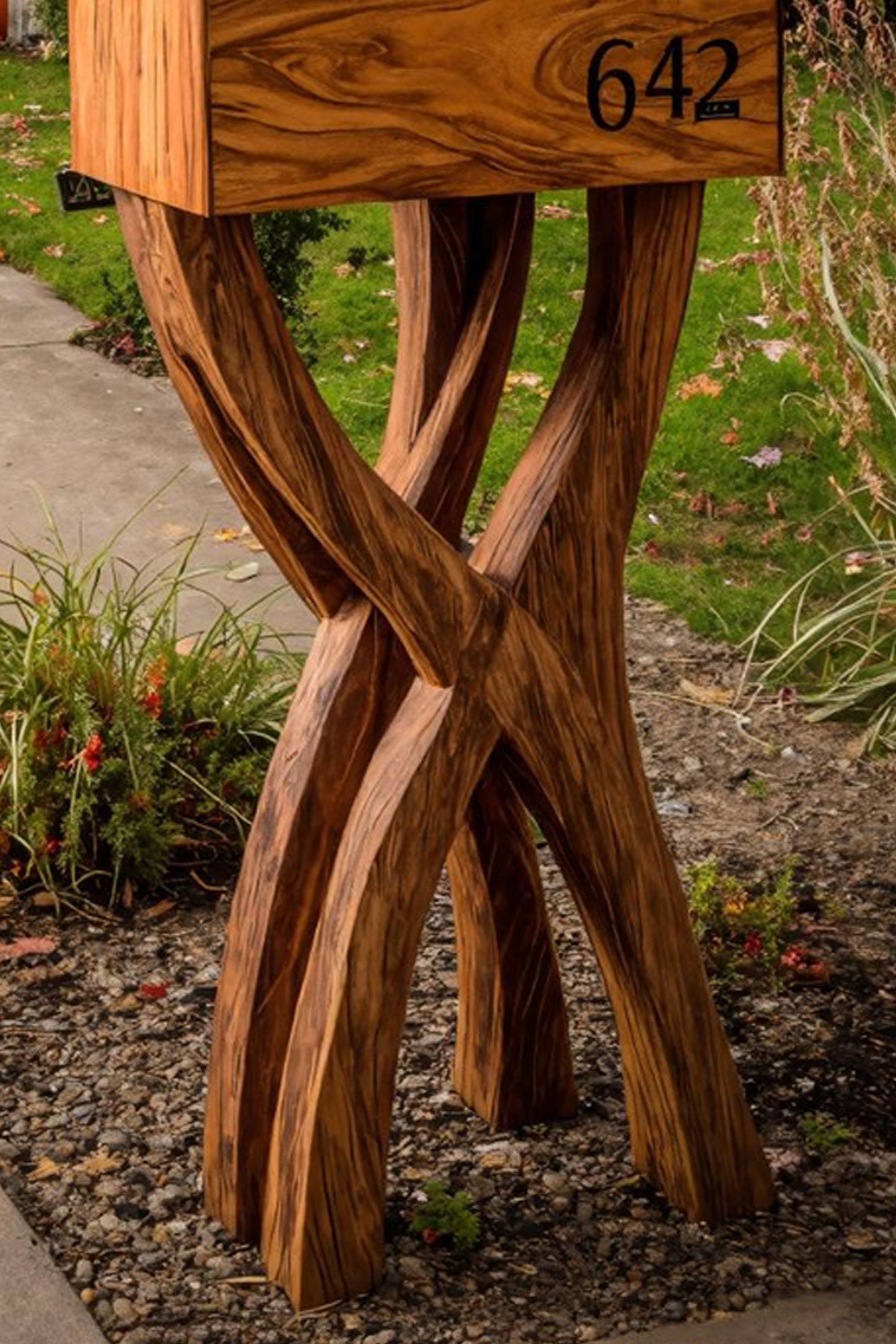 Mid Century Solid Wood Sculpture Mailbox For Outdoor Yard Accent SILDTTRMB009