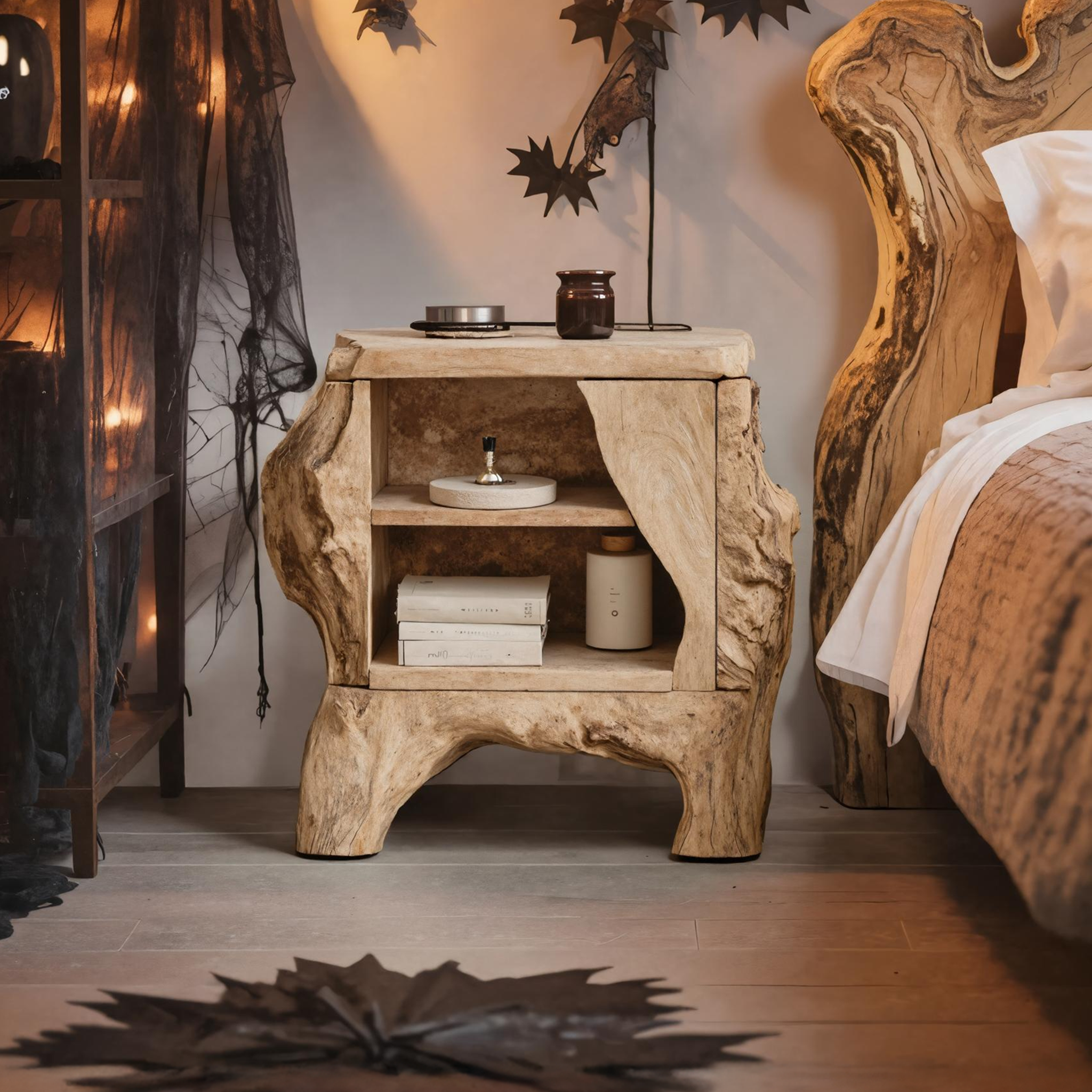 Mid Century Wooden Live Edge Nightstand For Bedroom Halloween Decor SILDTTNHN001