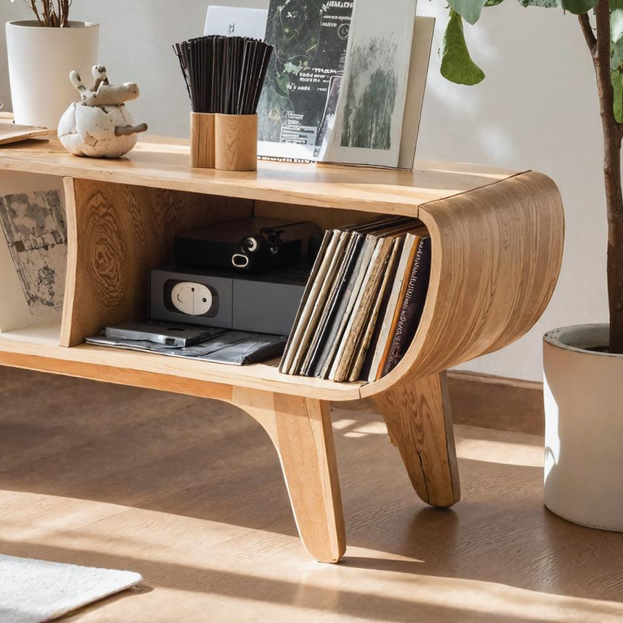 Vintage Record Player Stand With Storage For Entryway Decor SILDTRPT017