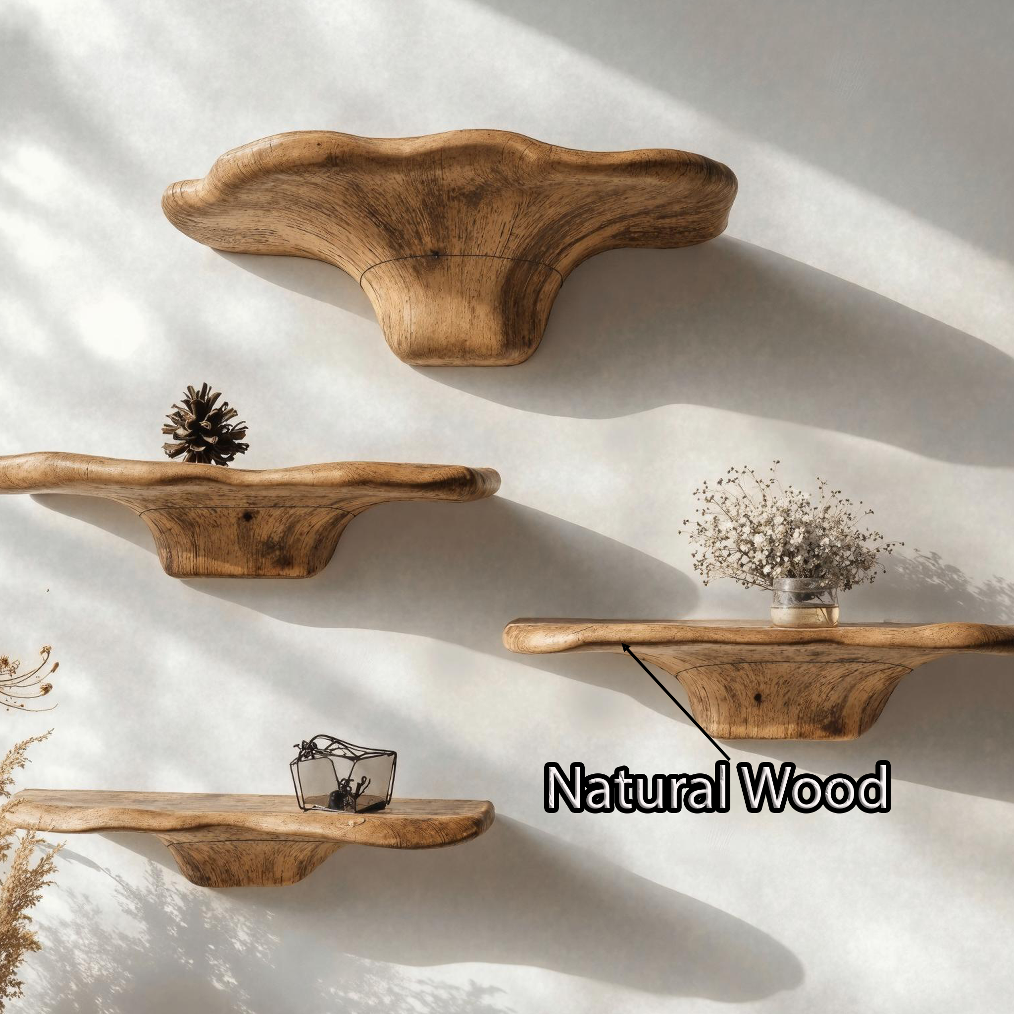 Rustic Floating Wood Mushroom Shelf For Modern Homes SILDTMR009