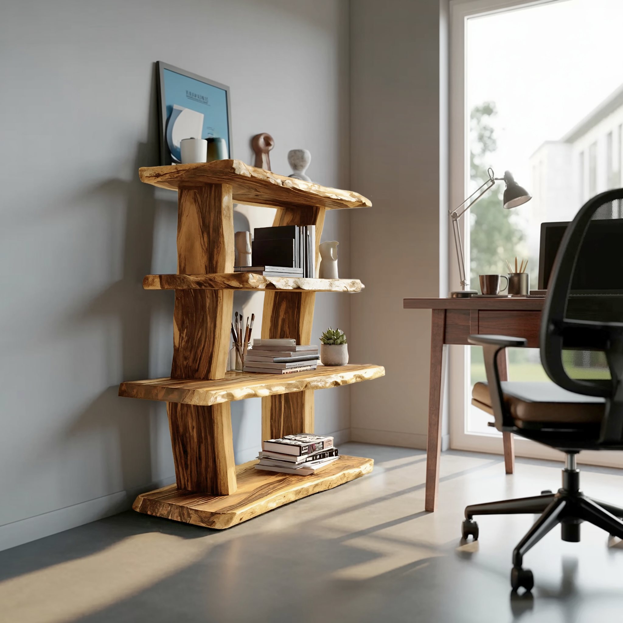 Contemporary Wood Bookshelf For Living Room Storage And Modern Decor SILDTTNFGS007