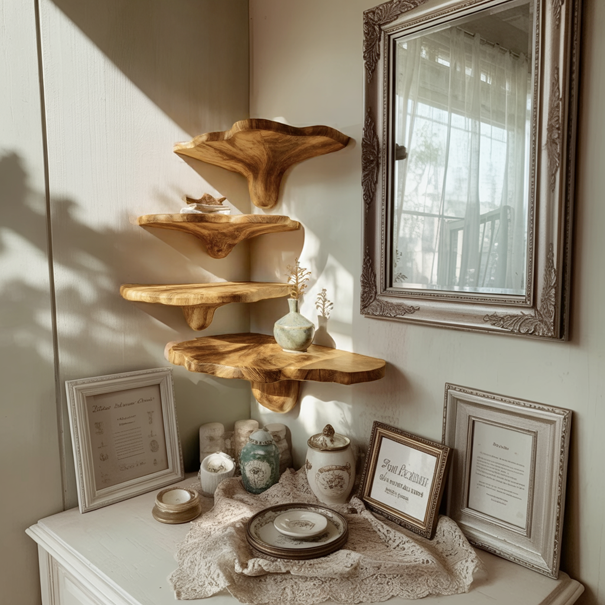 Handcrafted Solid Wood Mushroom Shelf For Entryway And Living Room Decor SILDTTNCMS008