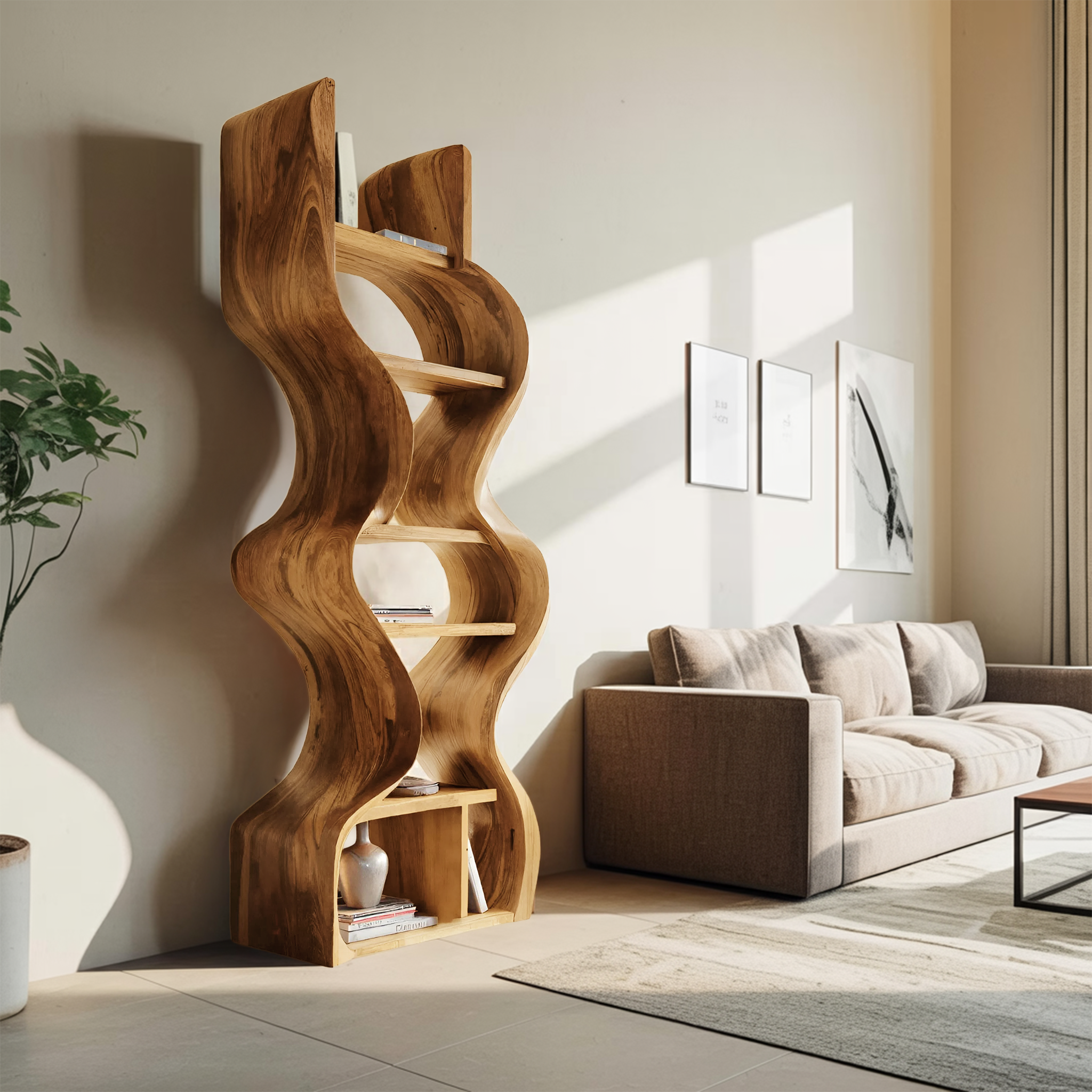 Organic Solid Wood Wall Bookcase For Modern Entryway RTTHHNBS097