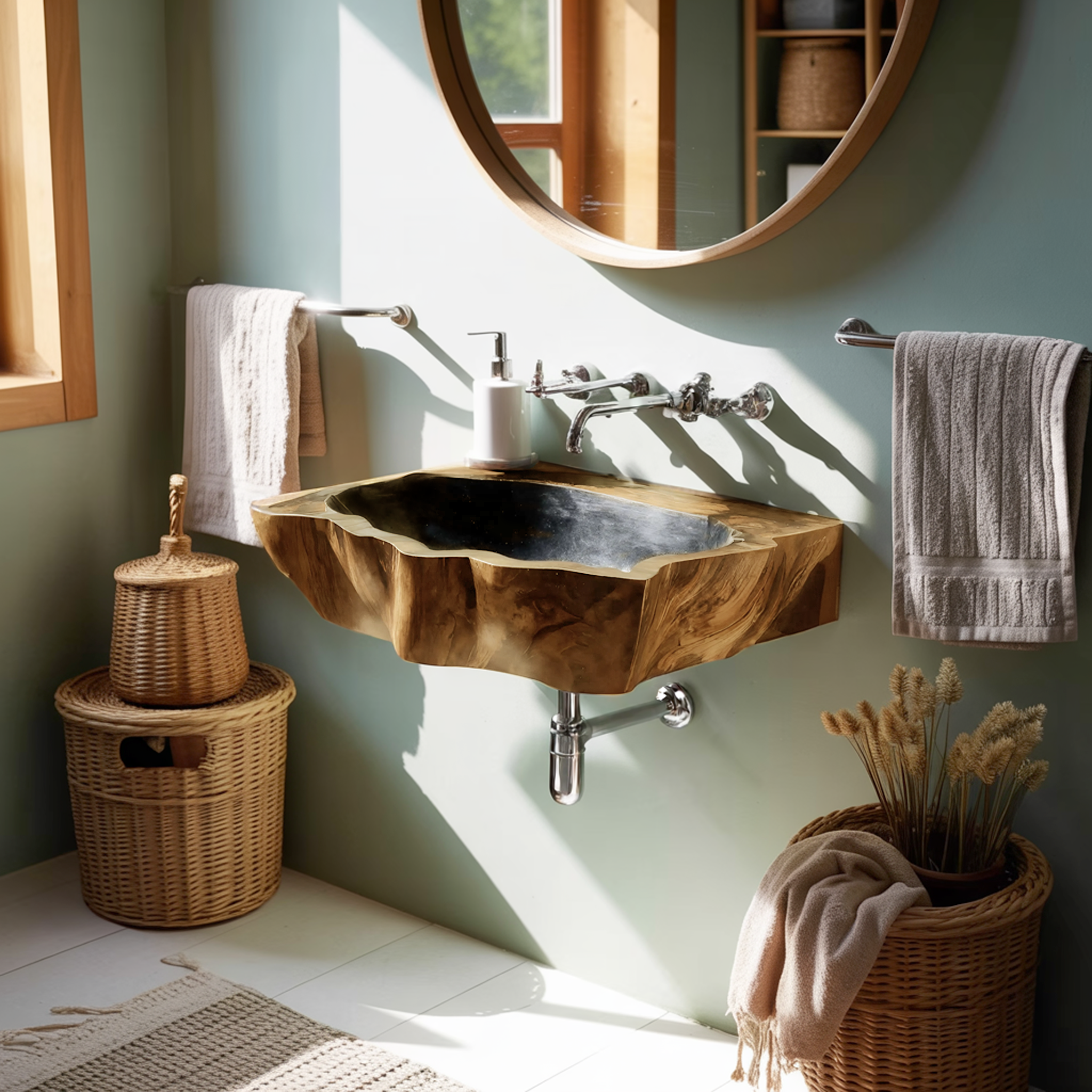 Farmhouse Wall Mounted Wooden Bathroom Sink For Vintage Bathroom Decor SILDTTNVS054