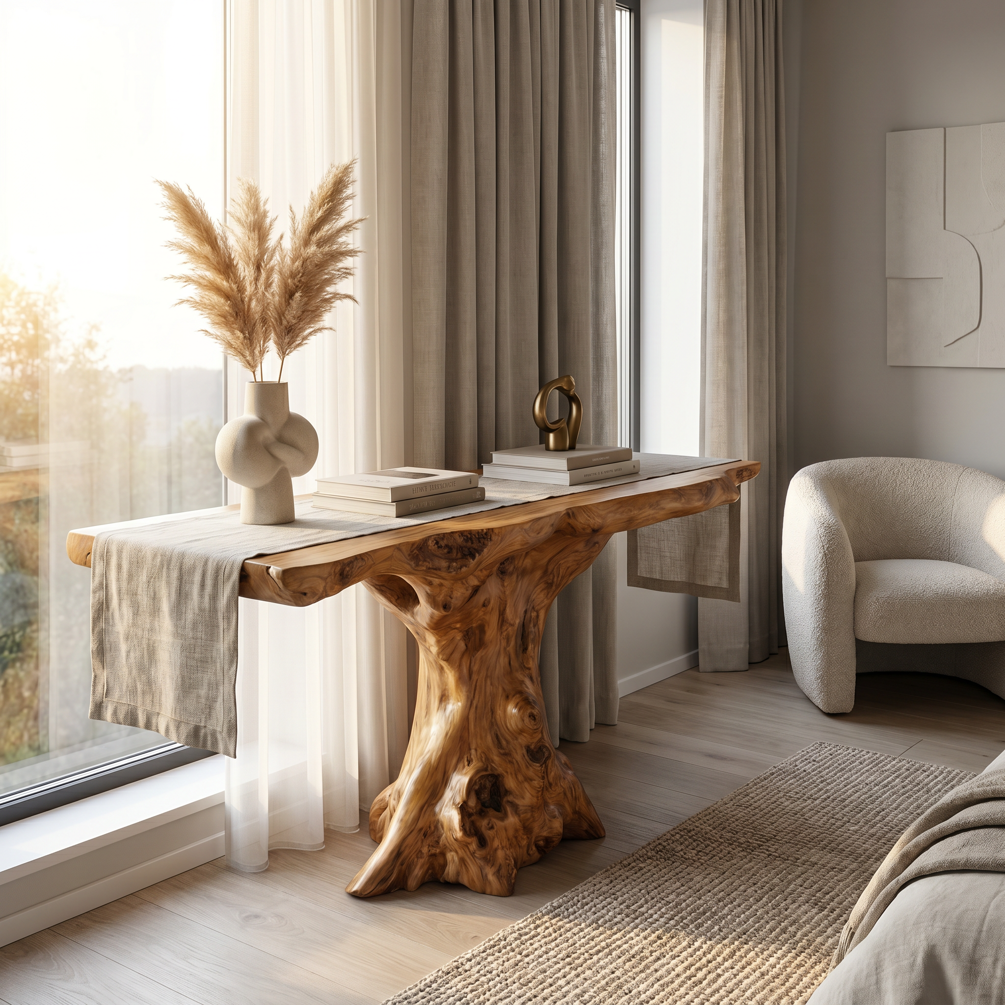 Rustic Console Table Organic Wood Slab Artist Studio SINLSACS383
