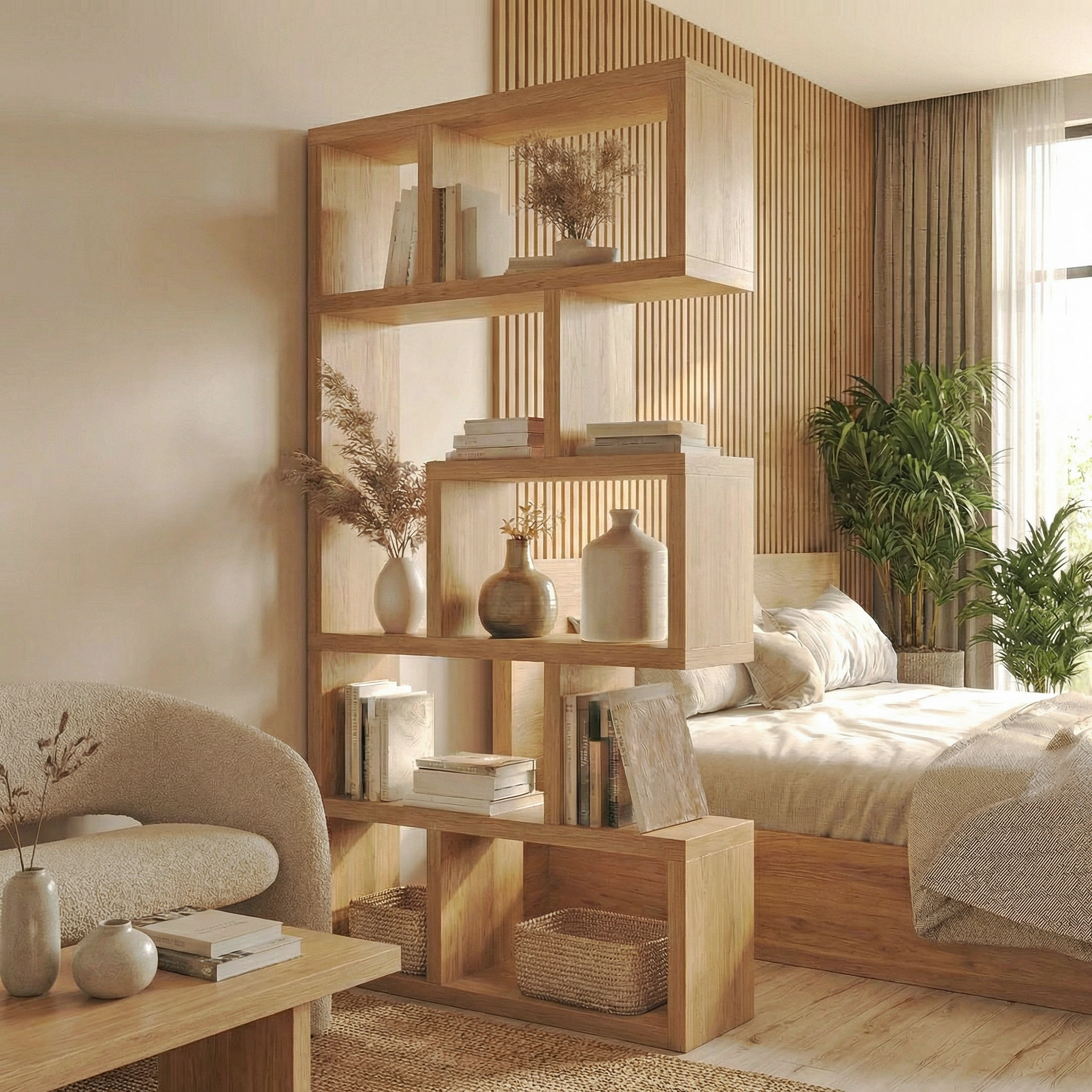 Mid Century Freestanding Room Divider Bookshelf For Bedroom and Reading Room SINLSASC484