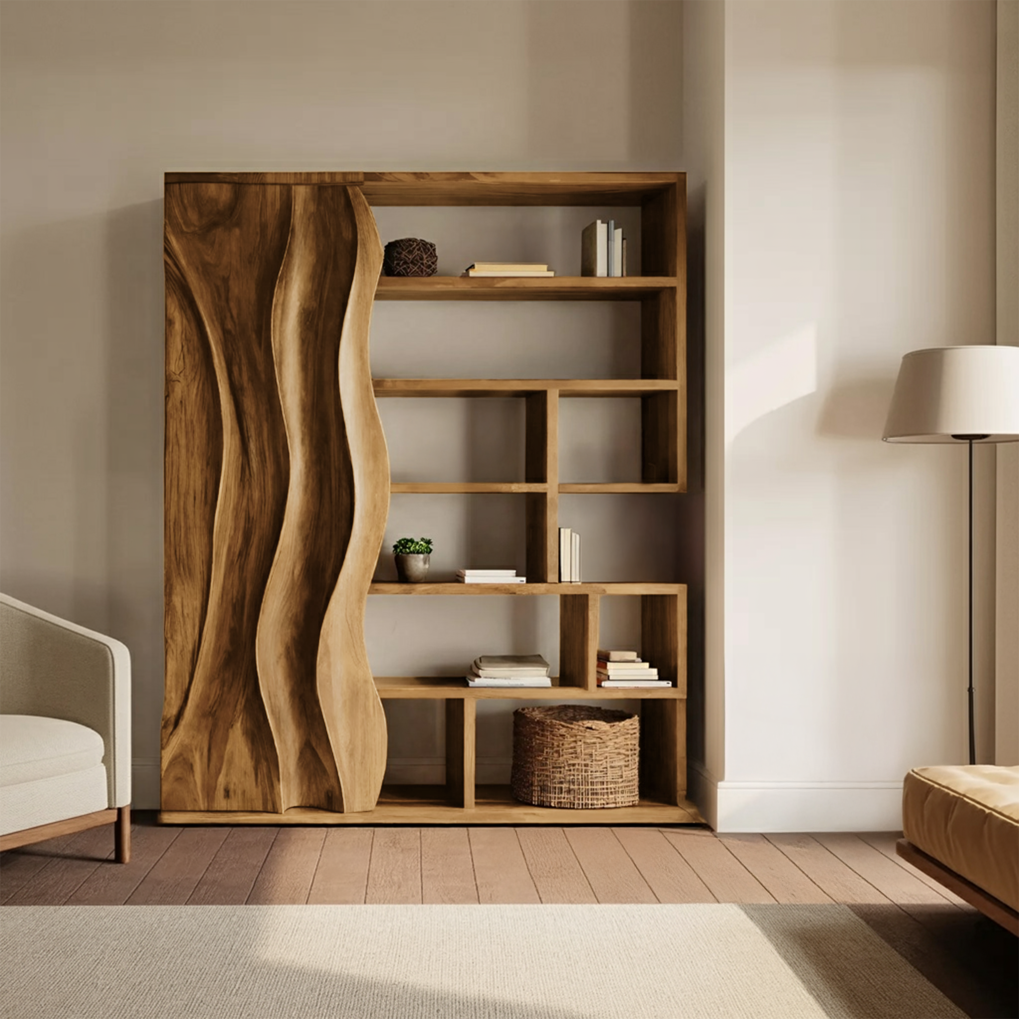 Modern Bookshelf With Wave Door For Home Decor RTTHHNBS087