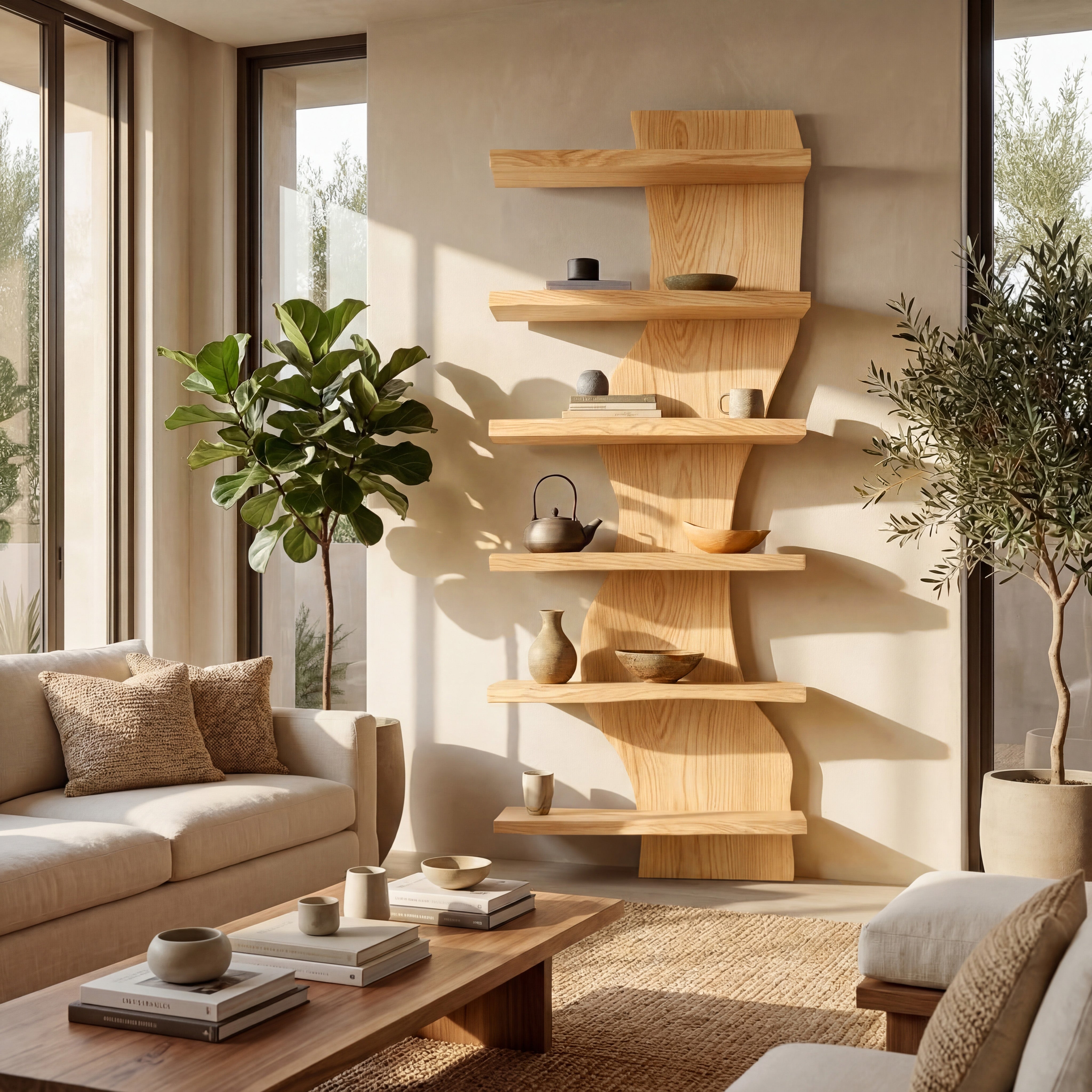 Organic Modern Wood Standing Shelf For Living Room RTTHHNSS001